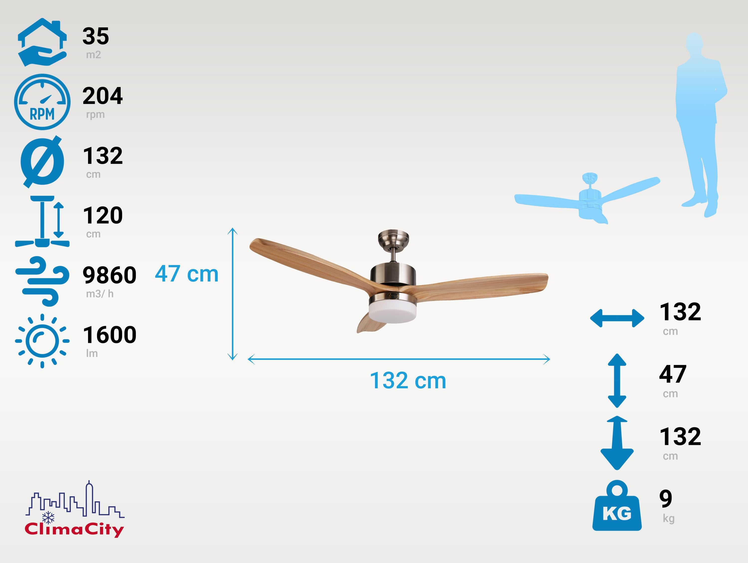 Ventilatore da soffitto ø132 cm con LED e Wifi Reversibile Hypersilence