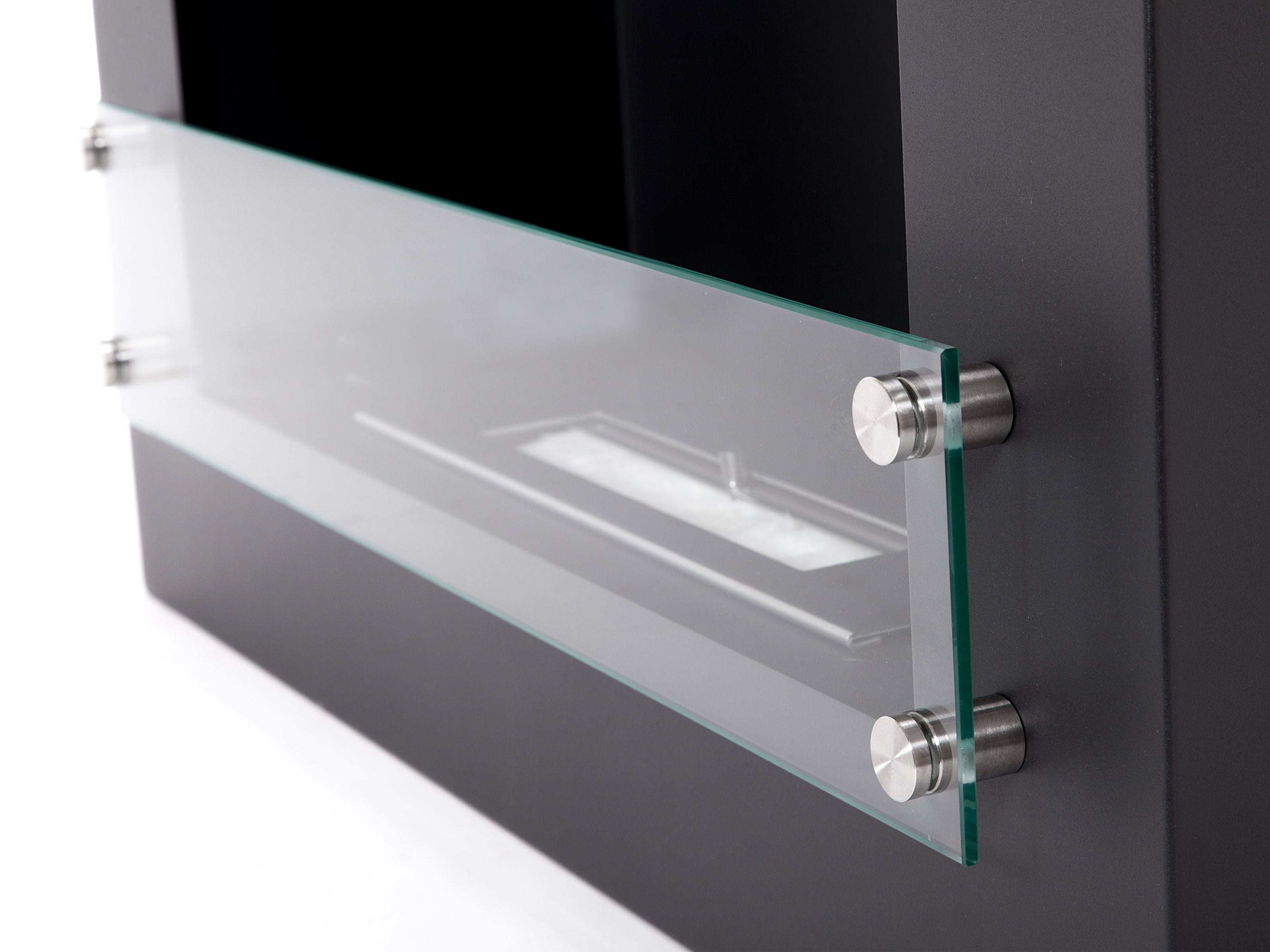 BESTBIO DESIGN B: Camino a etanolo da parete nero con pietre in ceramica