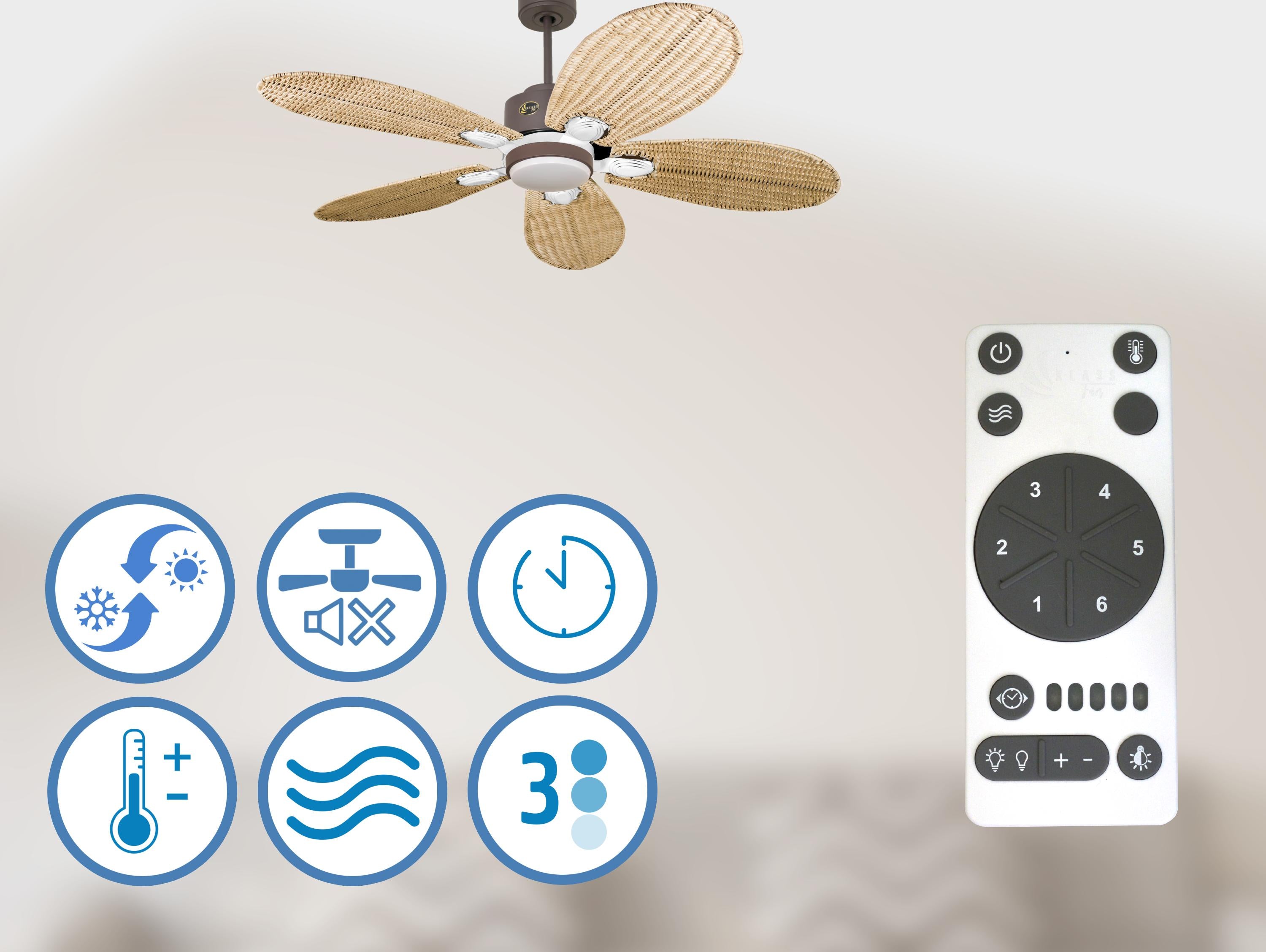 Ventilatore da soffitto Wifi Motore CC Telecomando Luce a tre toni Hypersilence Memoria
