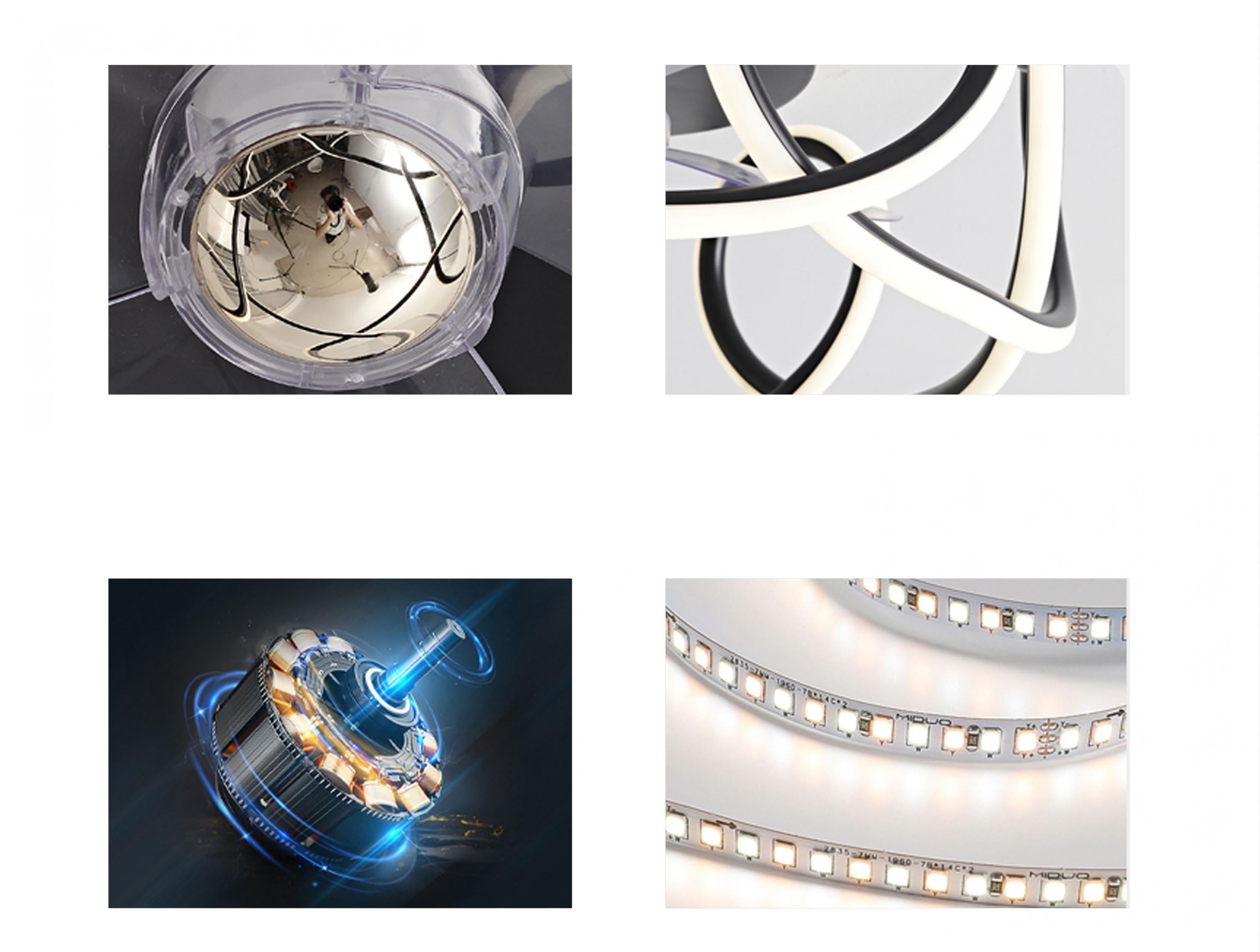 Lampada a ventaglio a LED con grande striscia LED rigida curva
