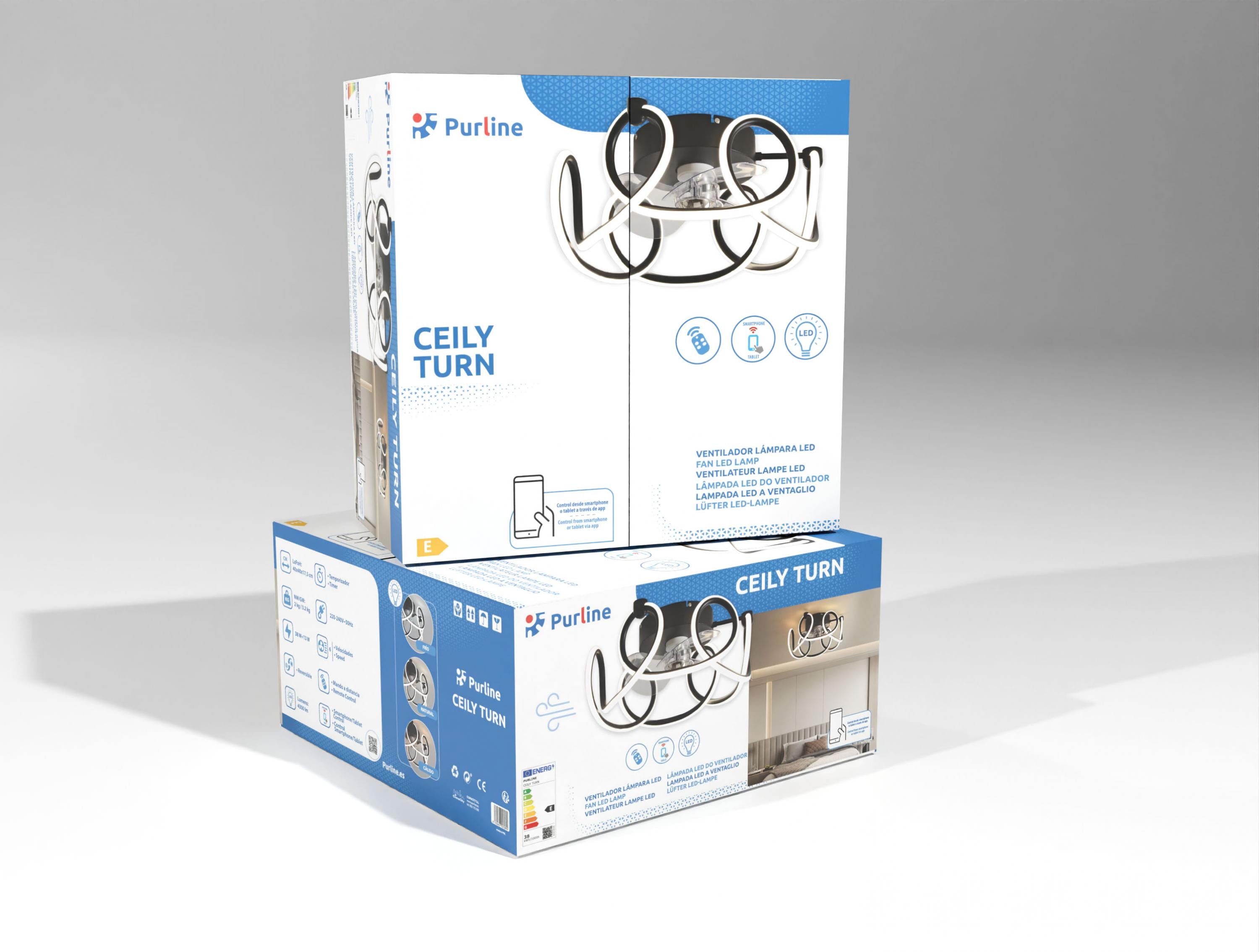 Lampada a ventaglio a LED con grande striscia LED rigida curva