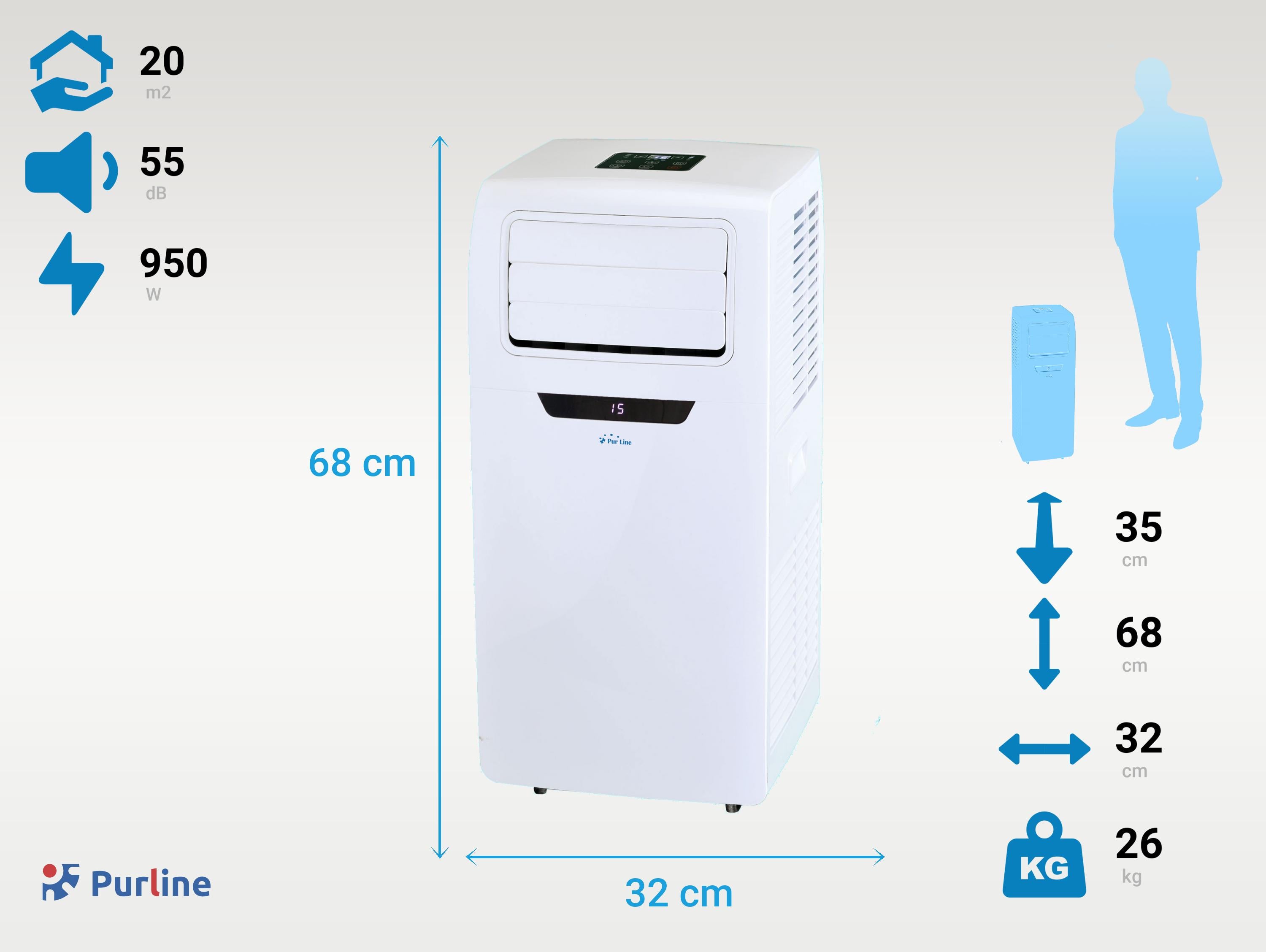 Condizionatore d'aria portatile ventilatore deumificatore con display frontale