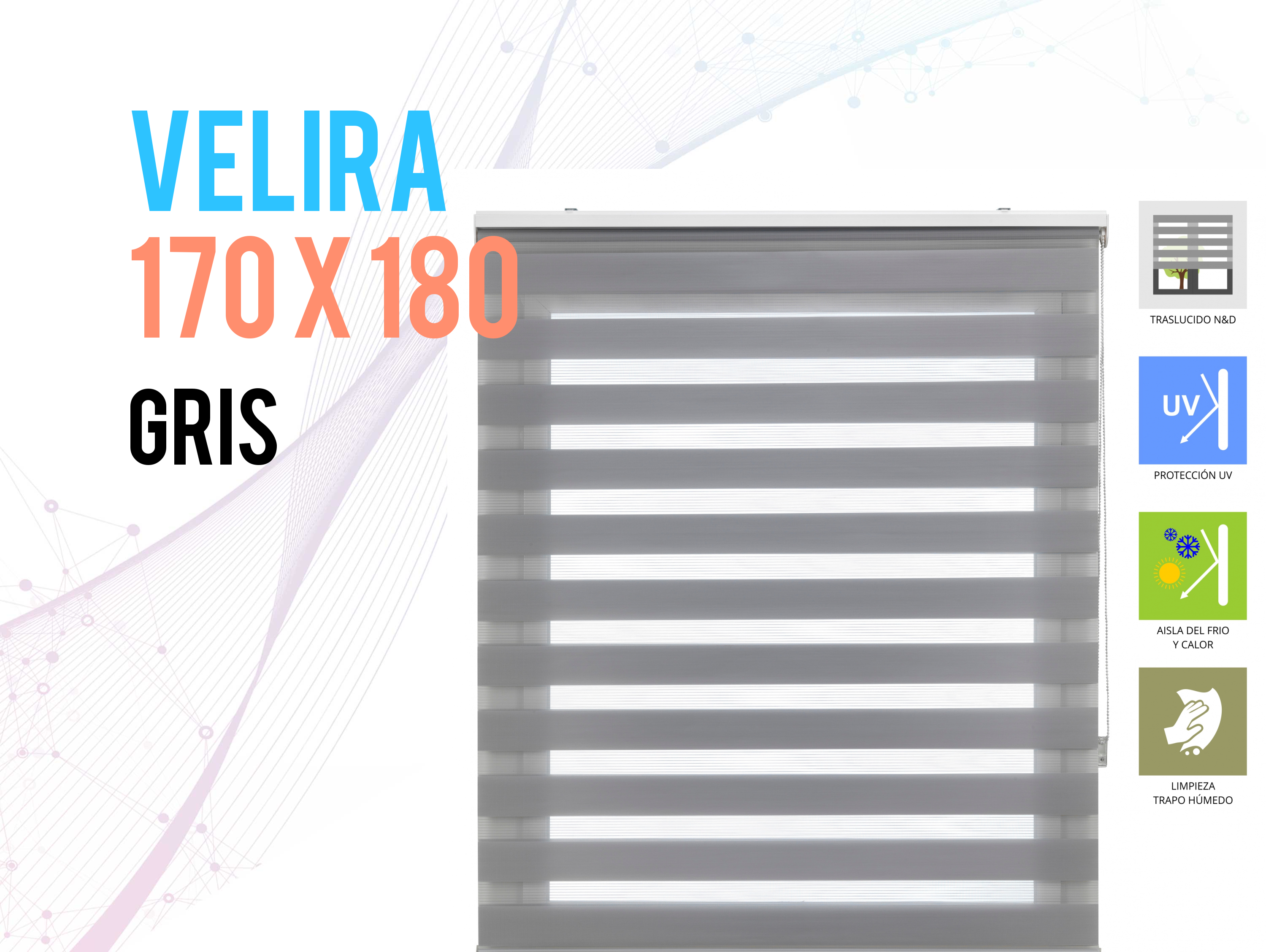 Tenda a Rullo 170X180 GRIGIO Notte e Giorno