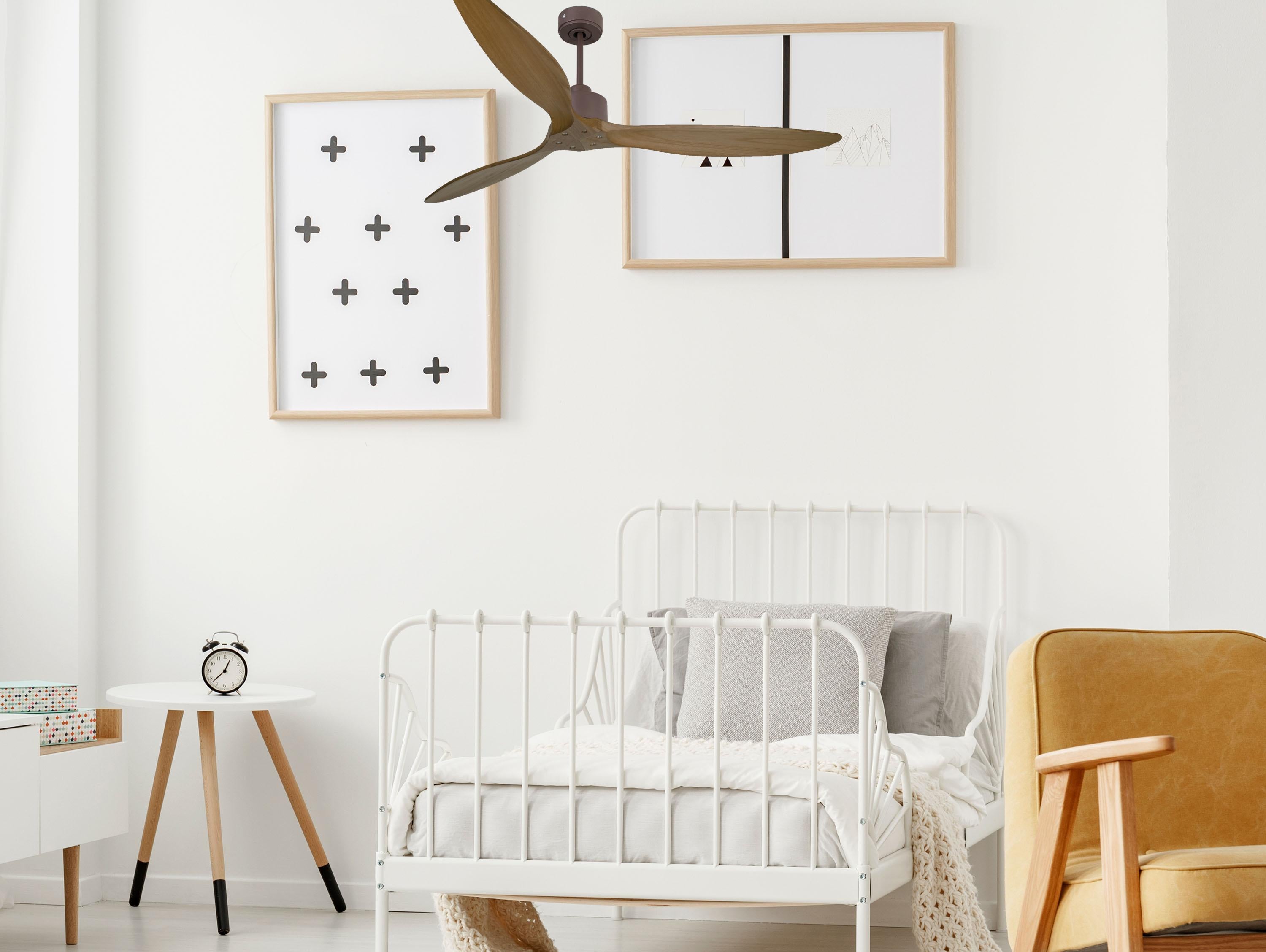 Ventilatore da soffitto Reversibile Termostato Wifi Motore CC Tetti inclinati Telecomando Hypersilence Memoria FullWood