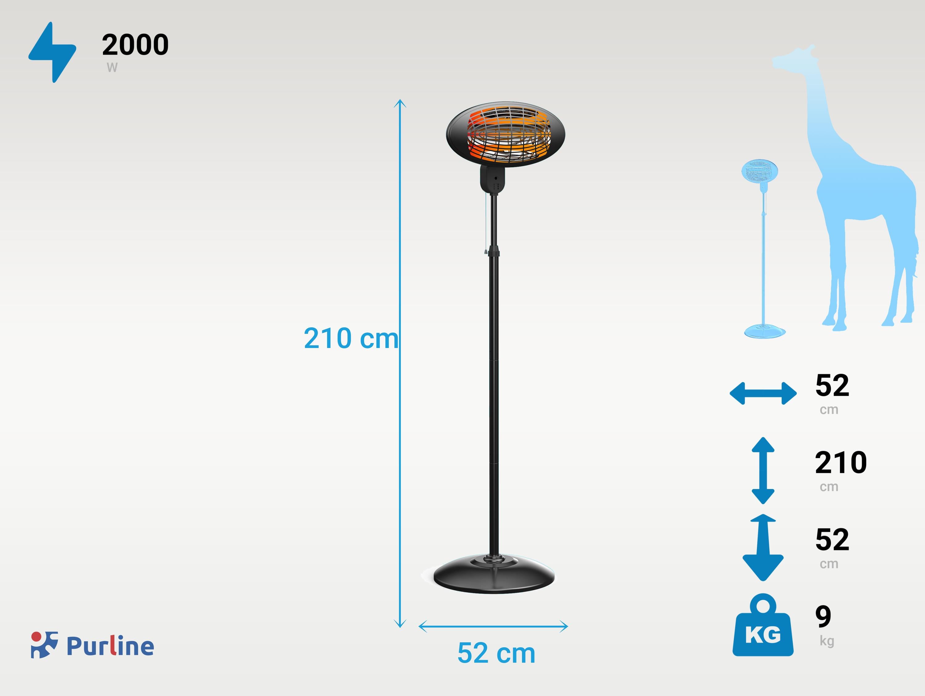 Riscaldatore alogeno 2000W con regolazione in altezza