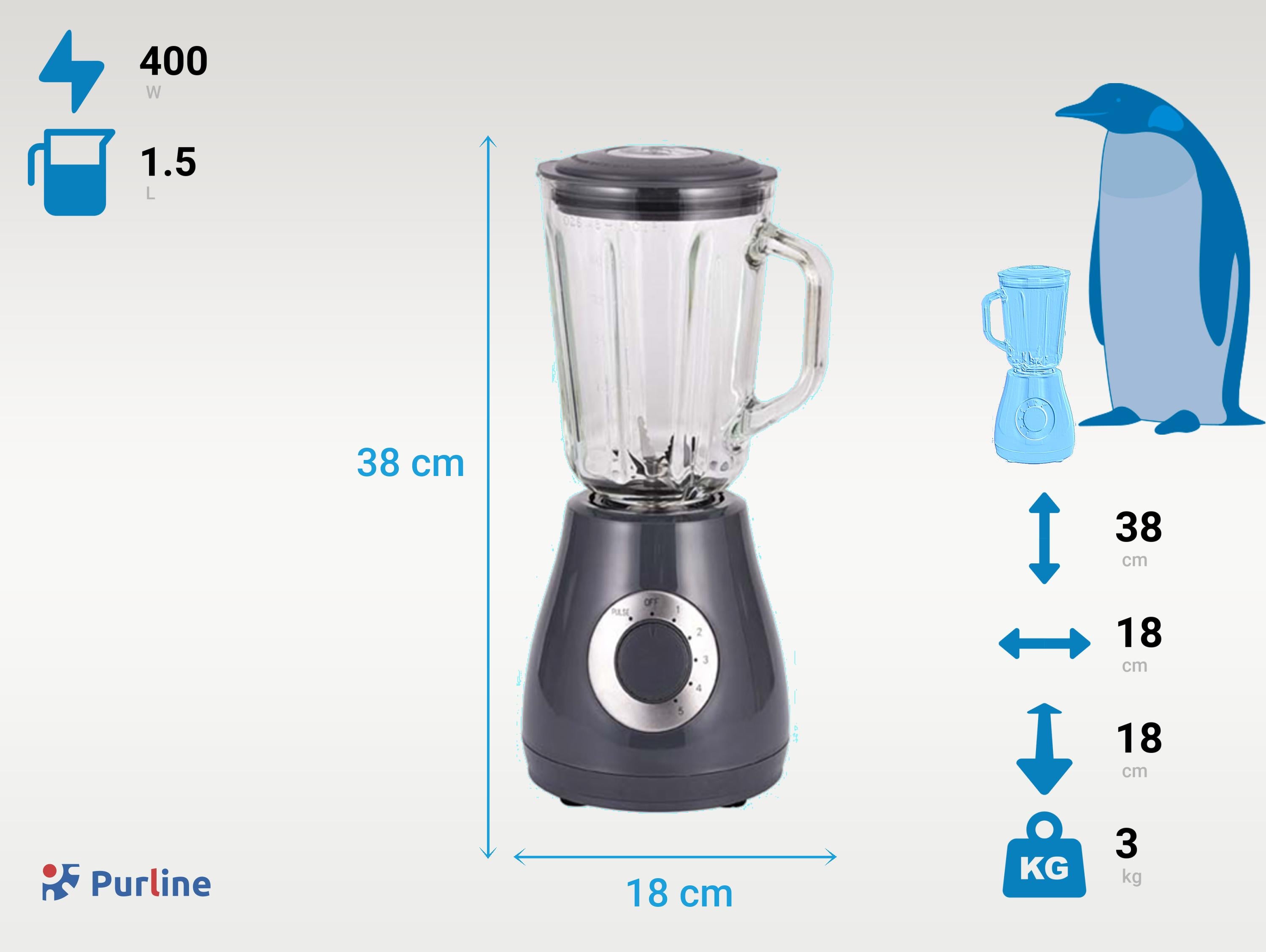 Frullatore a Bicchiere 400 W con caraffa in Vetro e 5 velocità Lame in Acciaio Inox