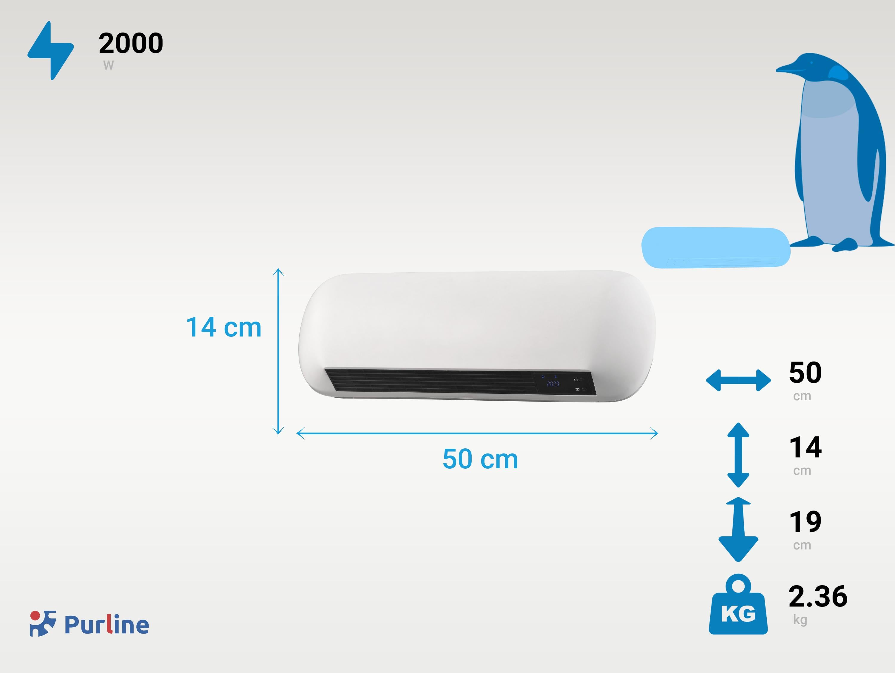 Riscaldatore split a parete in ceramica da 2000 W con telecomando