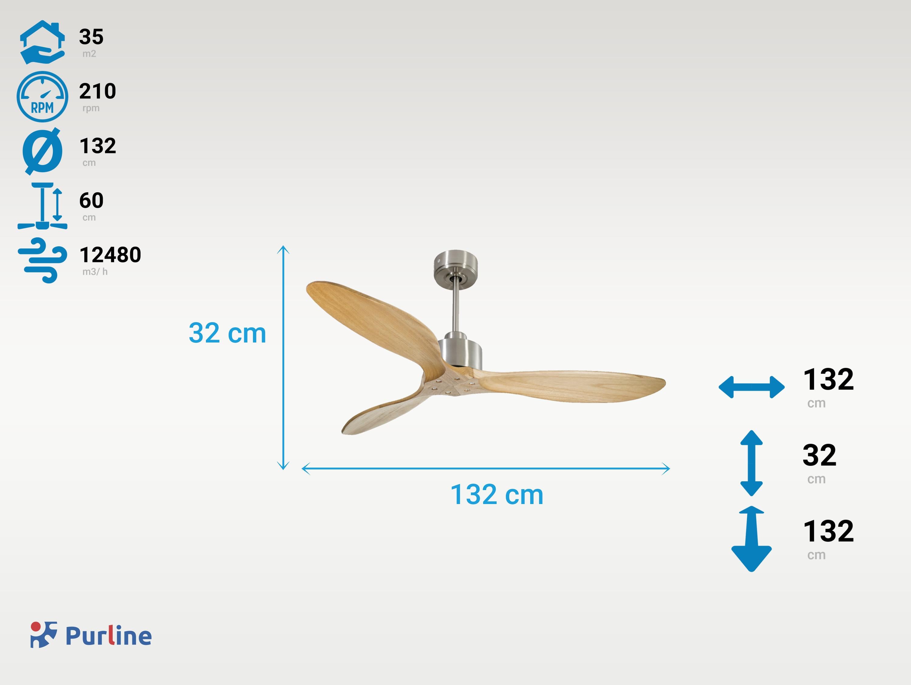 Ventilatore da soffitto Reversibile Termostato Wifi Motore CC Tetti inclinati Telecomando Hypersilence Memoria FullWood