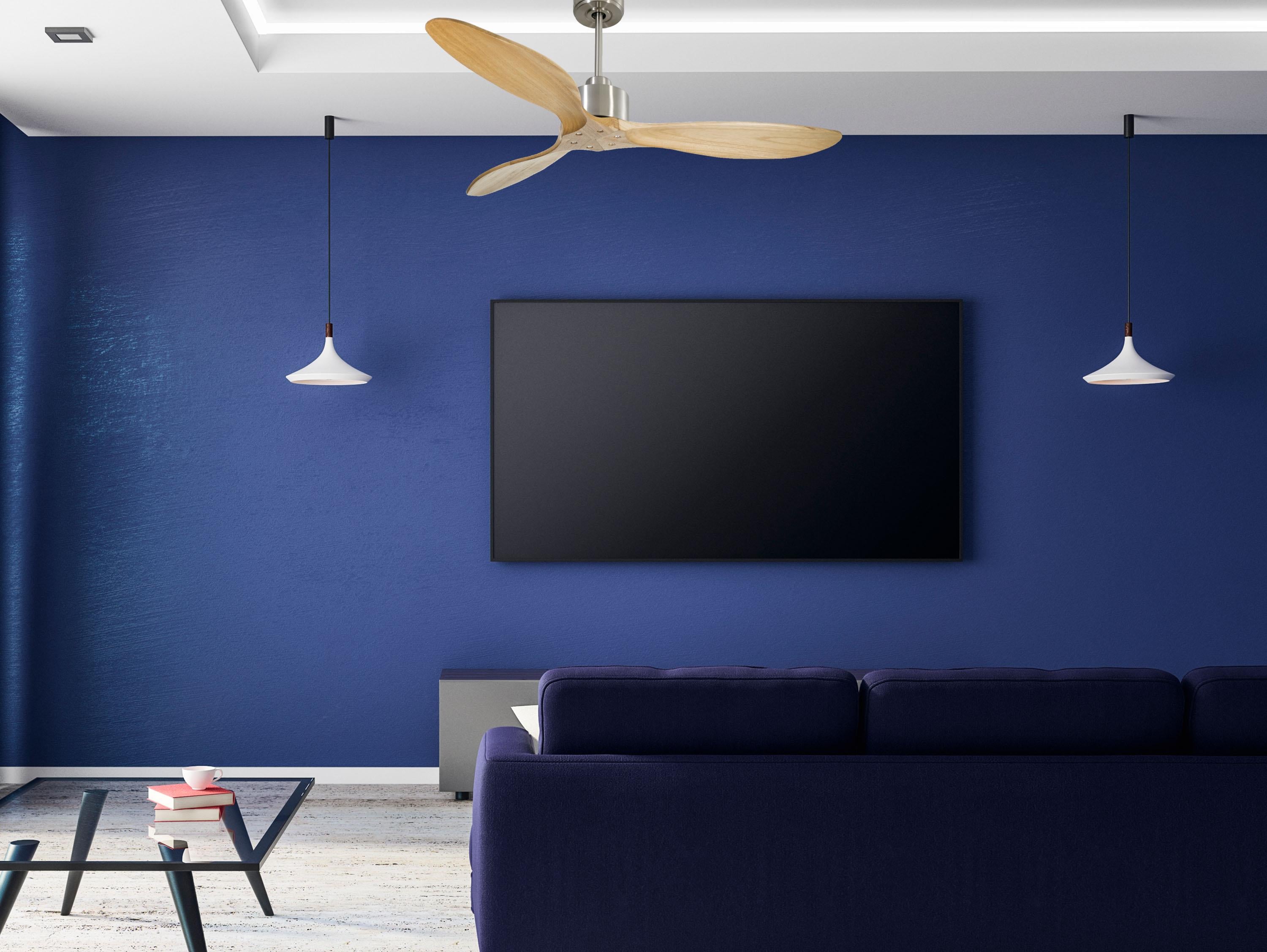 Ventilatore da soffitto Reversibile Termostato Wifi Motore CC Tetti inclinati Telecomando Hypersilence Memoria FullWood