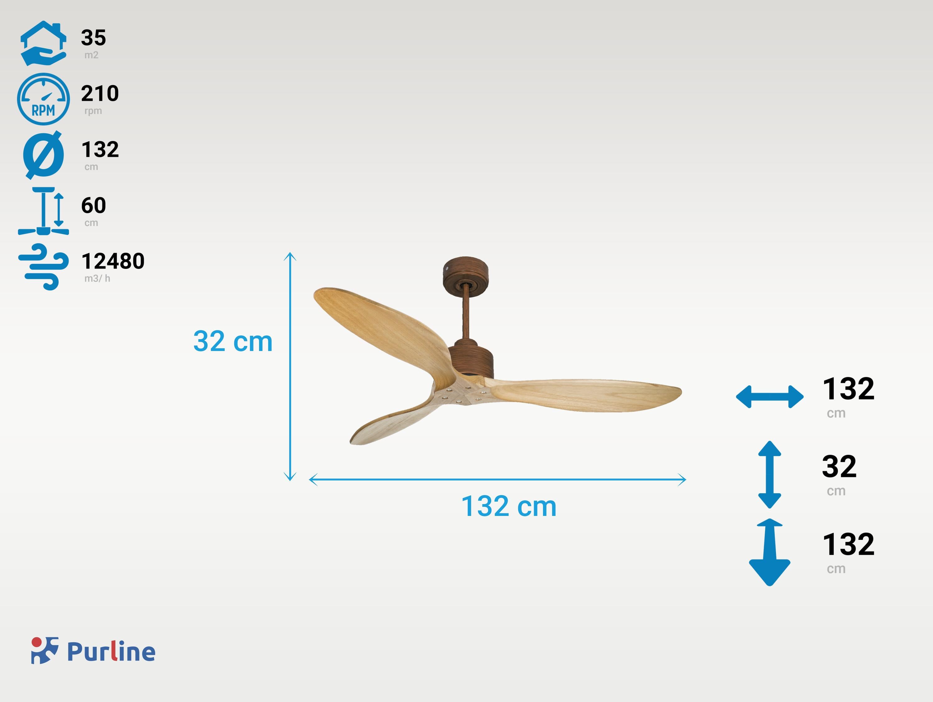Ventilatore da soffitto Reversibile Termostato Wifi Motore CC Tetti inclinati Telecomando Hypersilence Memoria FullWood