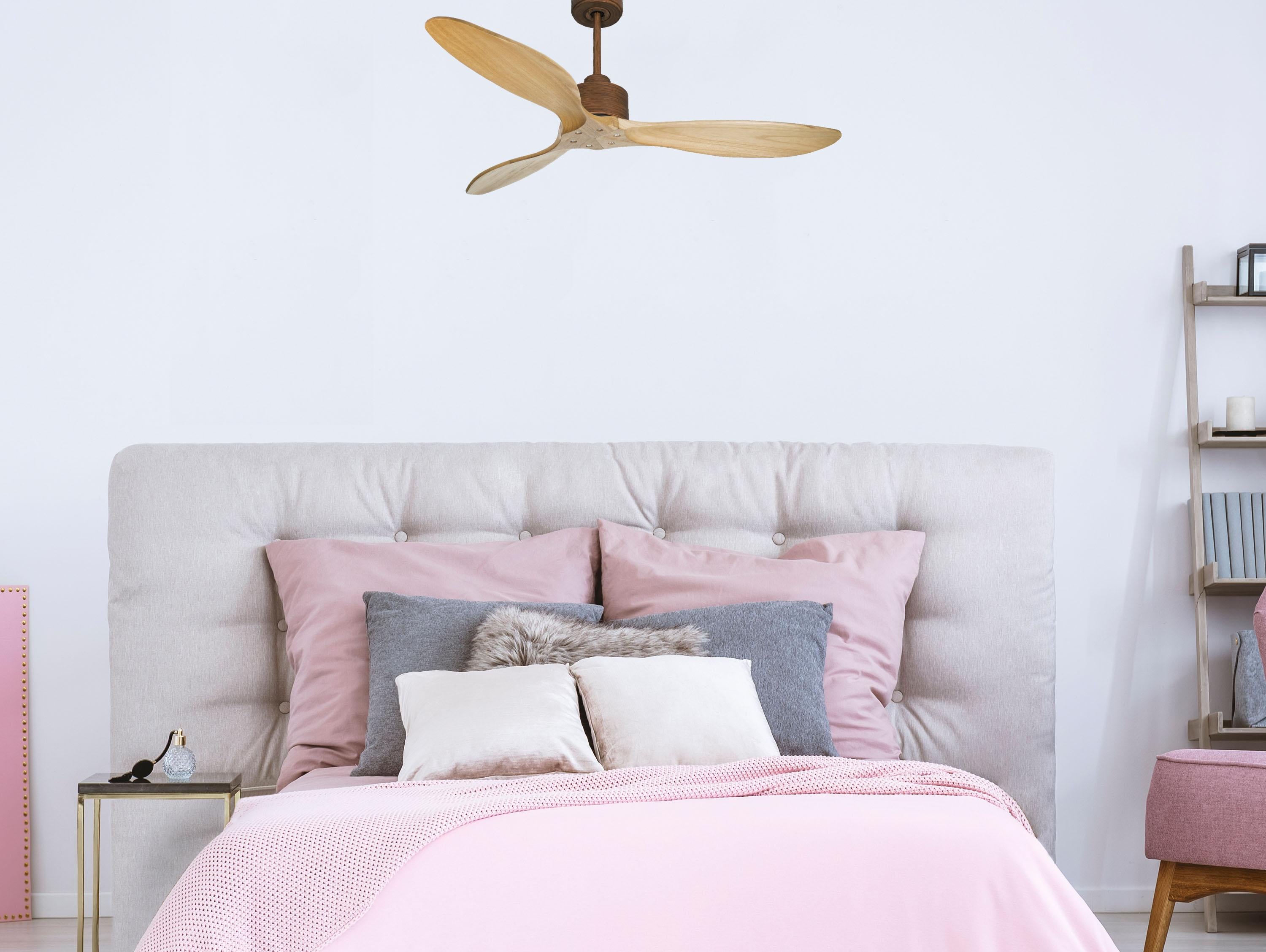 Ventilatore da soffitto Reversibile Termostato Wifi Motore CC Tetti inclinati Telecomando Hypersilence Memoria FullWood