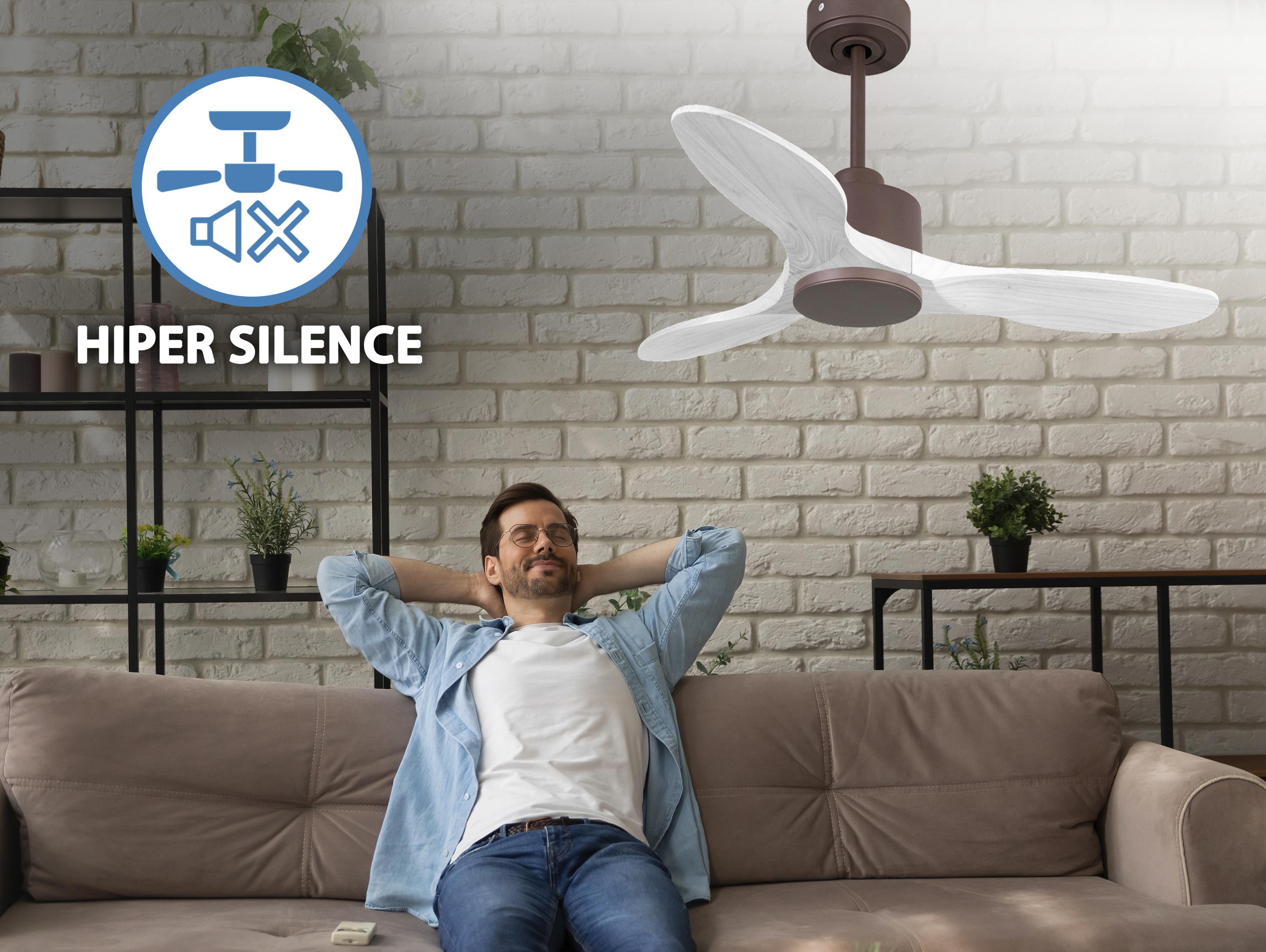Ventilatore da soffitto Reversibile Termostato Wifi Motore CC Tetti inclinati Telecomando Hypersilence Memoria Shopify Vendible (AUTOMATICO)