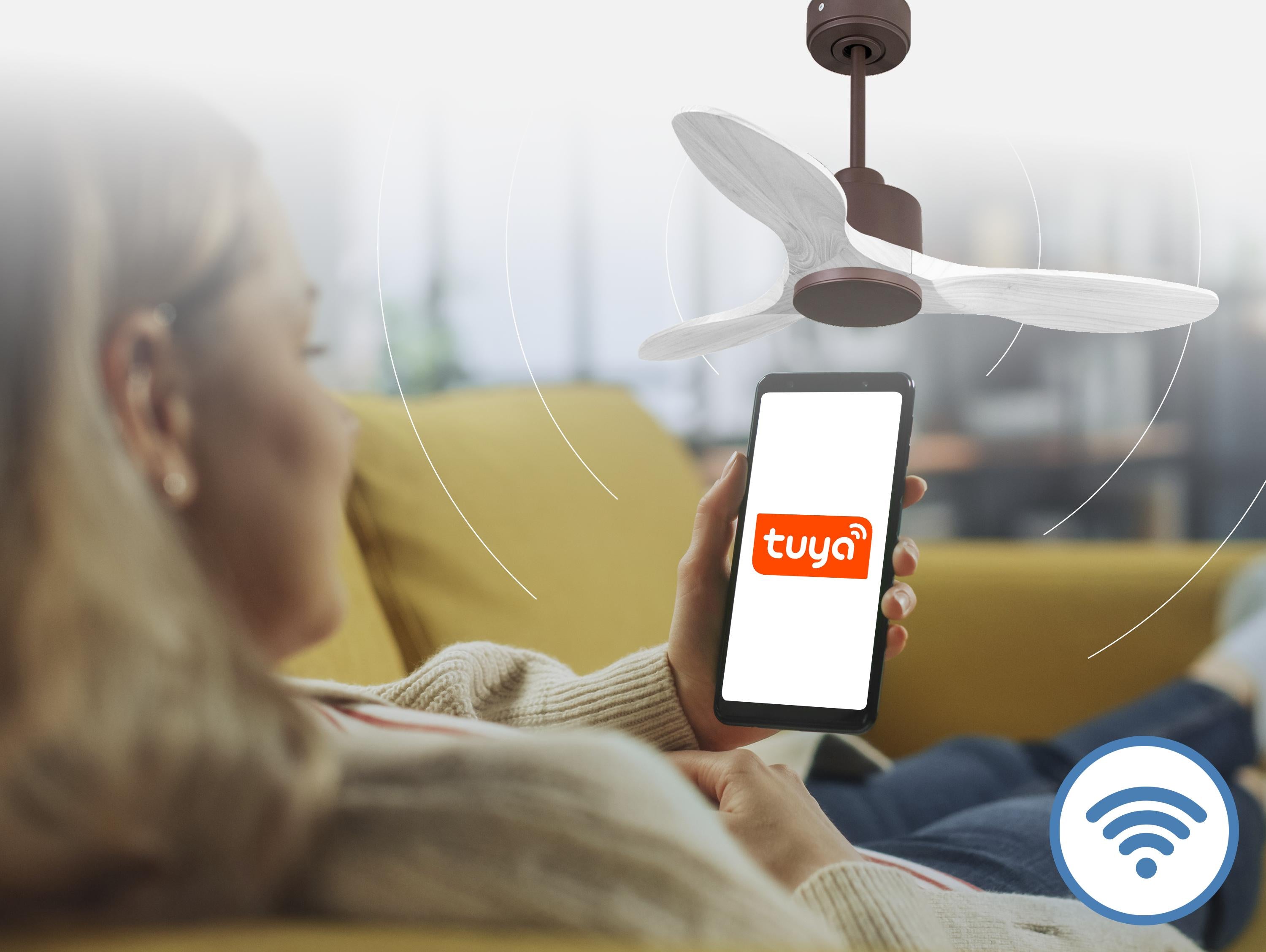 Ventilatore da soffitto Reversibile Termostato Wifi Motore CC Tetti inclinati Telecomando Hypersilence Memoria Shopify Vendible (AUTOMATICO)