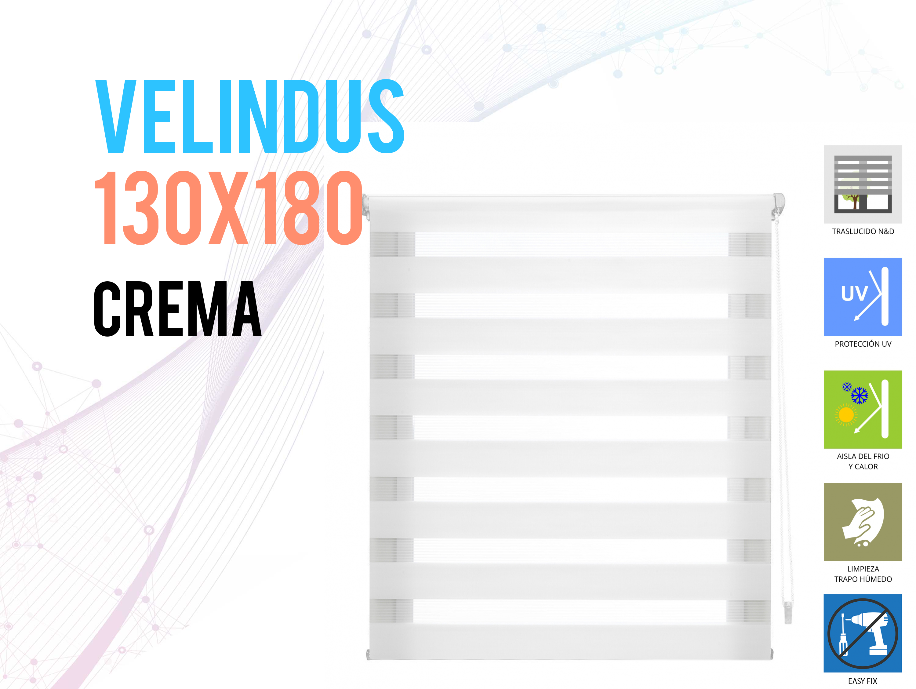 Tenda a Rullo 130X180 CREMA Notte e giorno EASY FIX