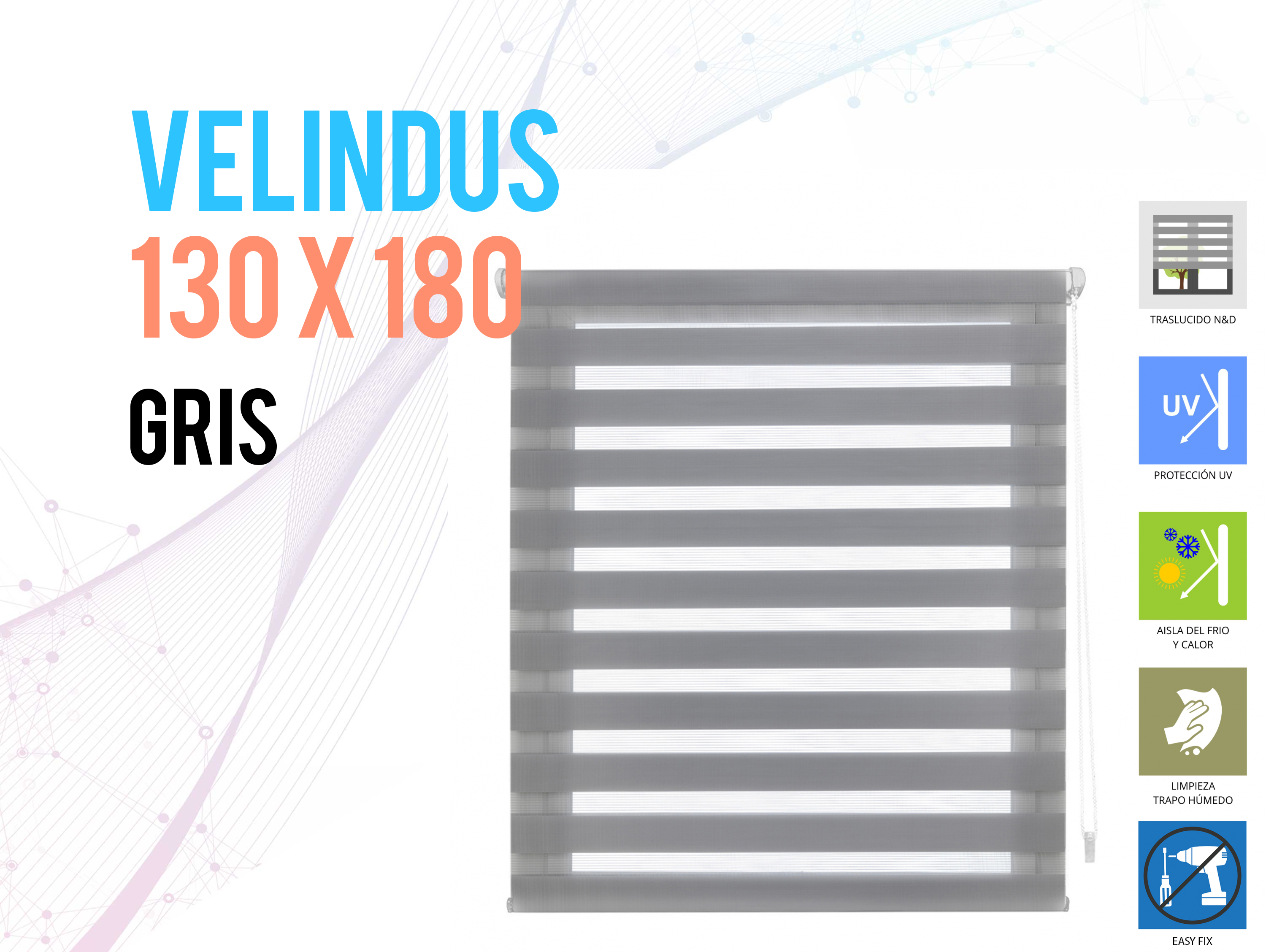 Tenda a Rullo 130X180 GRIGIO Notte e giorno EASY FIX