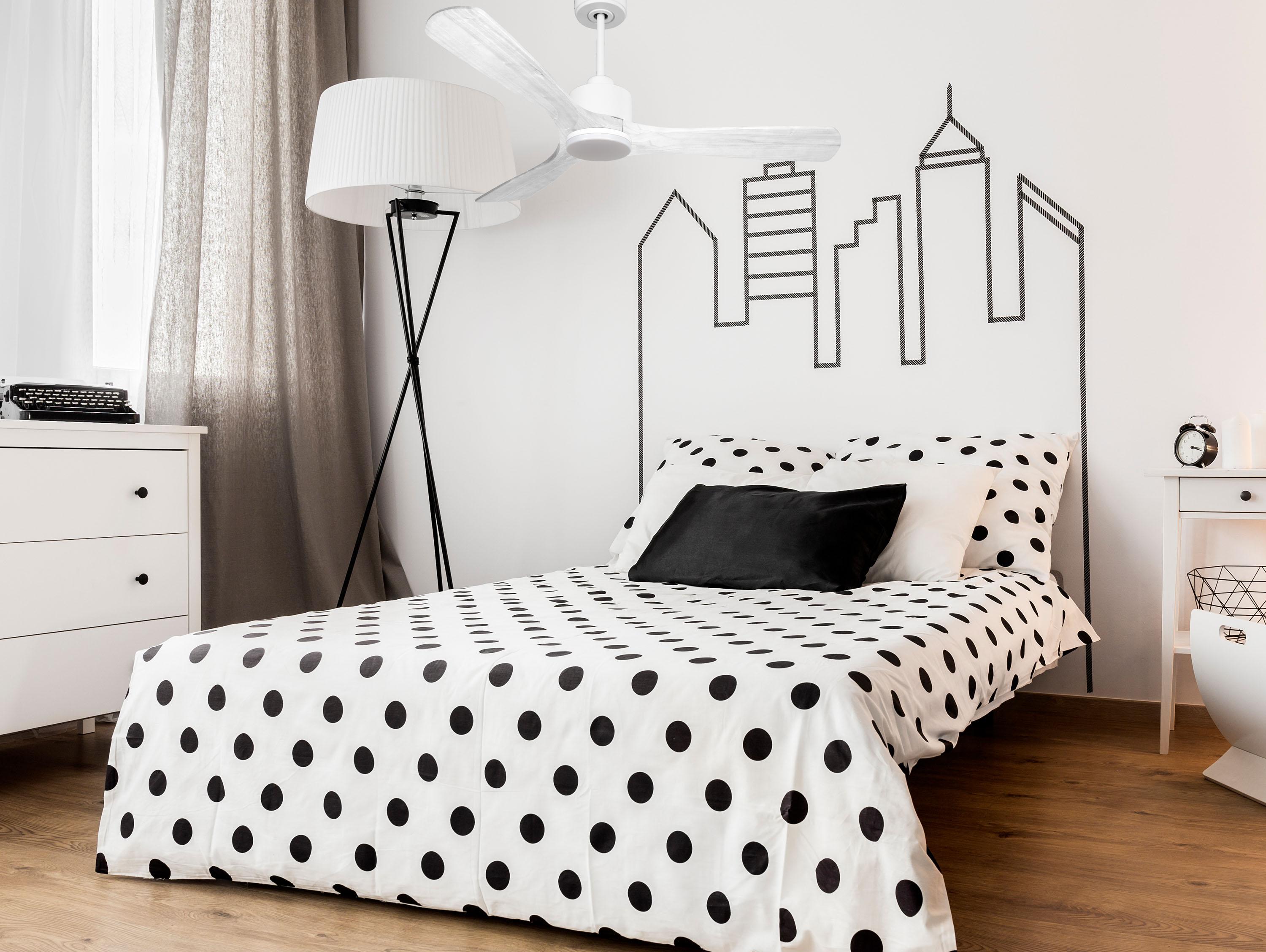 Ventilatore da soffitto Reversibile Termostato Dimmabile Wifi Motore CC Tetti inclinati Telecomando Luce a tre toni Hypersilence Memoria Shopify Vendible (AUTOMATICO)