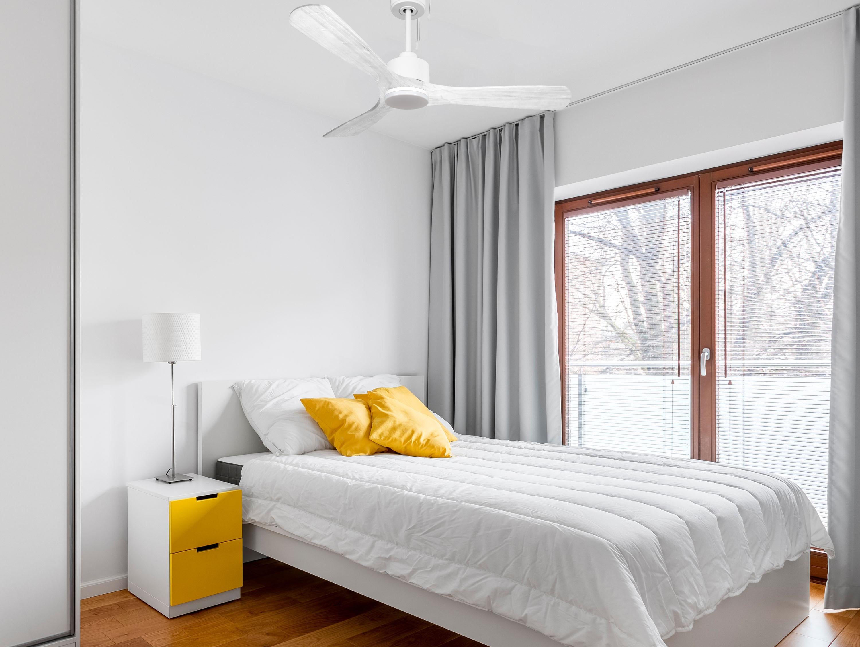 Ventilatore da soffitto Reversibile Termostato Dimmabile Wifi Motore CC Tetti inclinati Telecomando Luce a tre toni Hypersilence Memoria Shopify Vendible (AUTOMATICO)