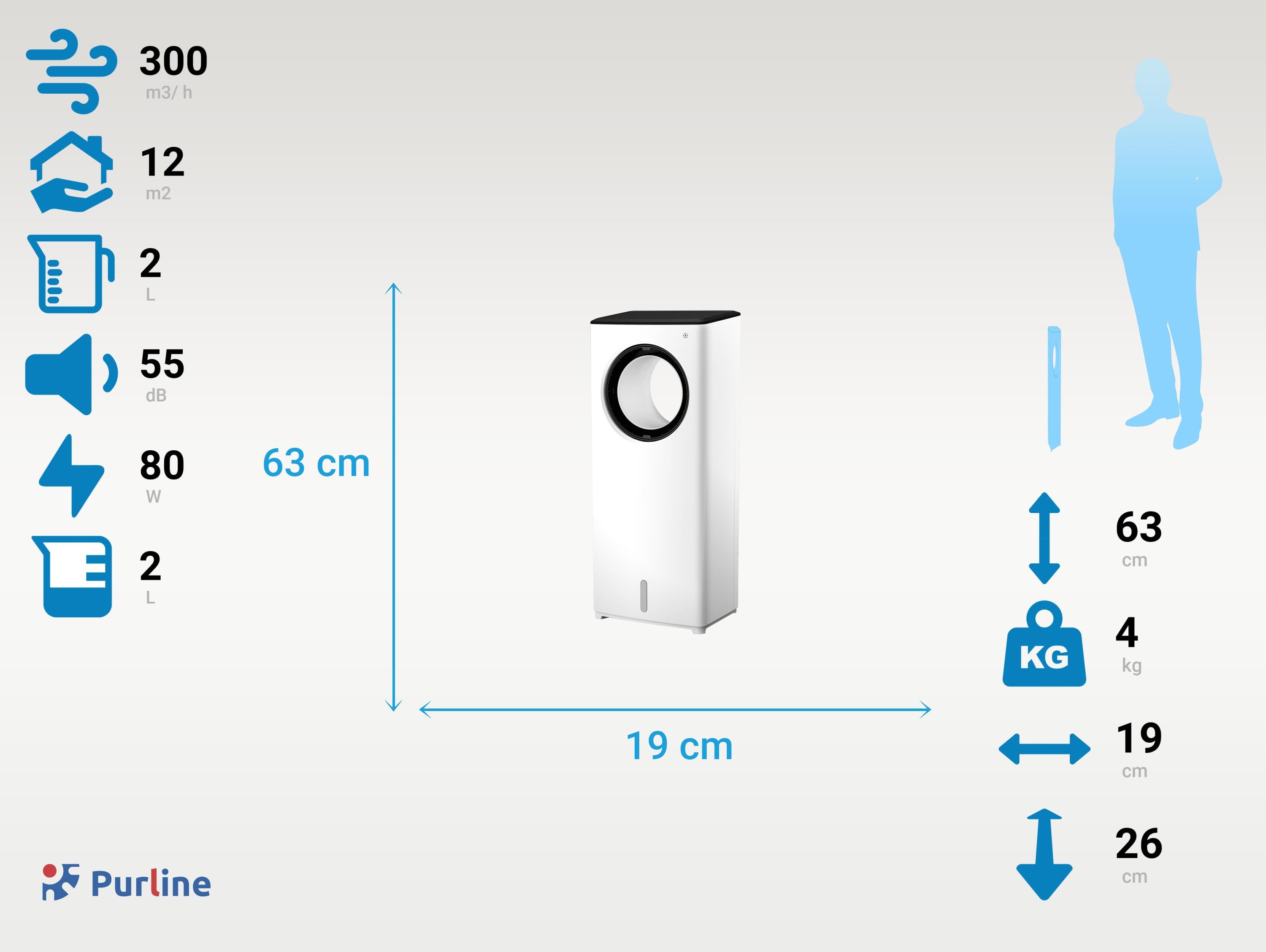 Climatizzatore Evaporativo senza pale con 3 velocità e 2L