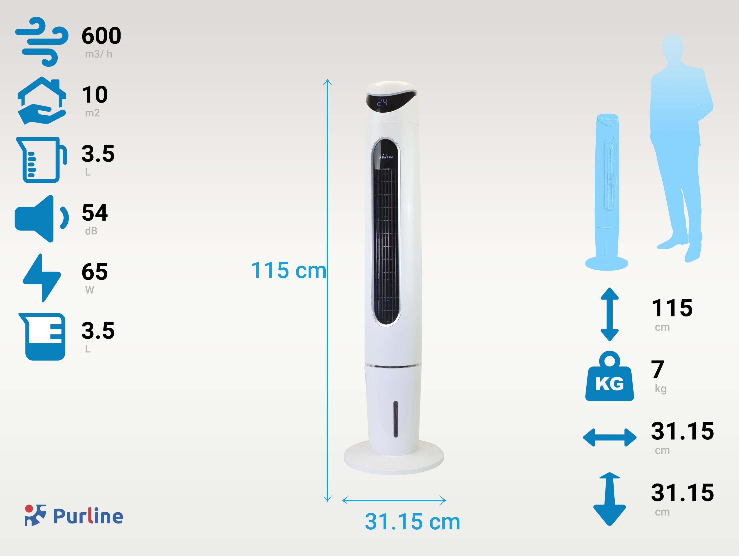 Raffrescatore ad evaporazione, ventilatore, umidificatore, purificatore d'aria 75W con telecomando