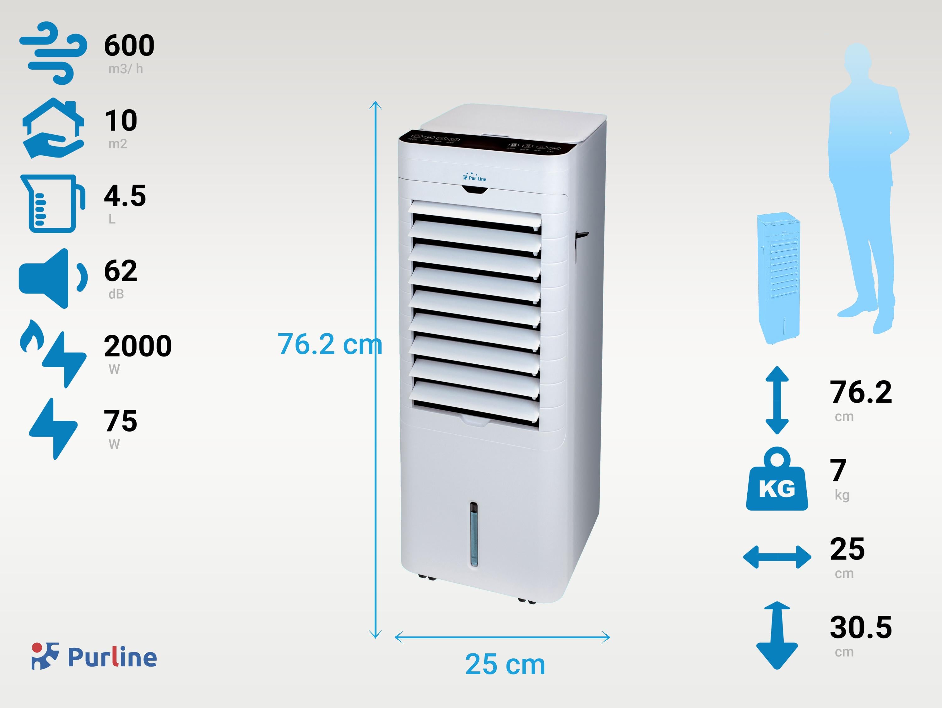 Raffrescatore evaporativo Rafy96/ con funzione riscaldamento, bianco, 75 W freddo/ 2000 W caldo, timer, Purline.