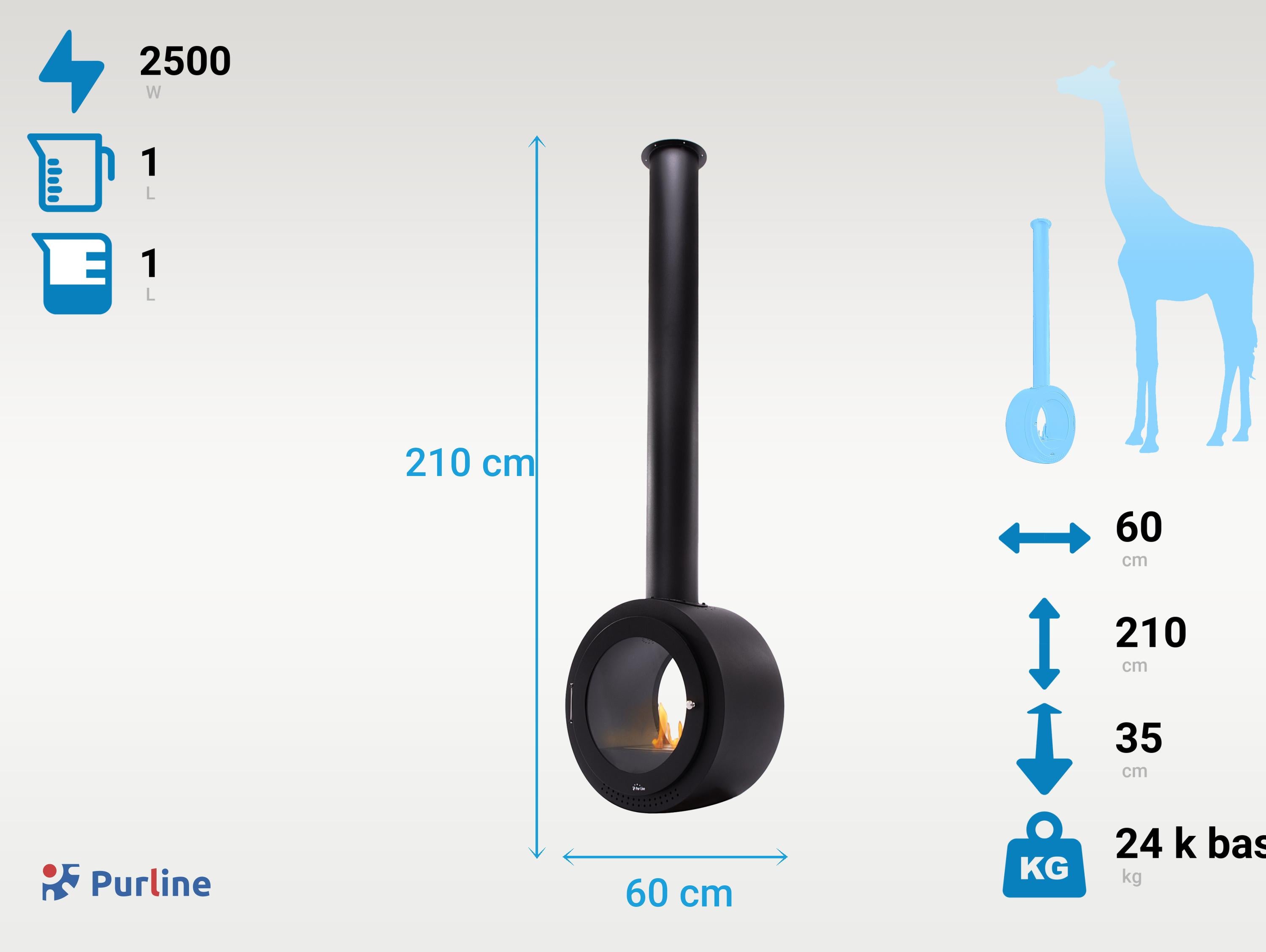 Camino a etanolo a soffitto design circolare