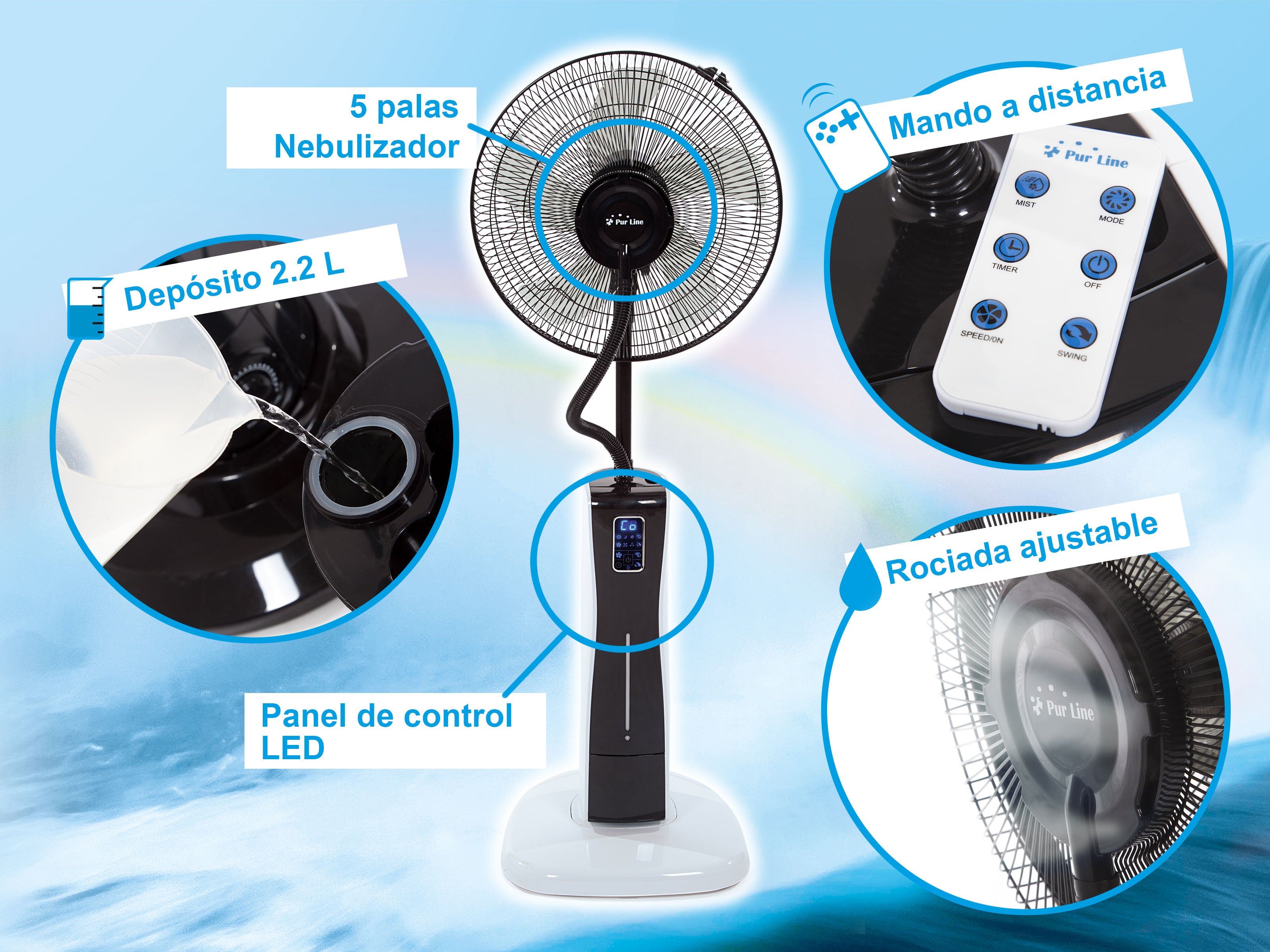 Ventilatore nebulizzatore ø 40 cm per interni ed esterni con telecomando