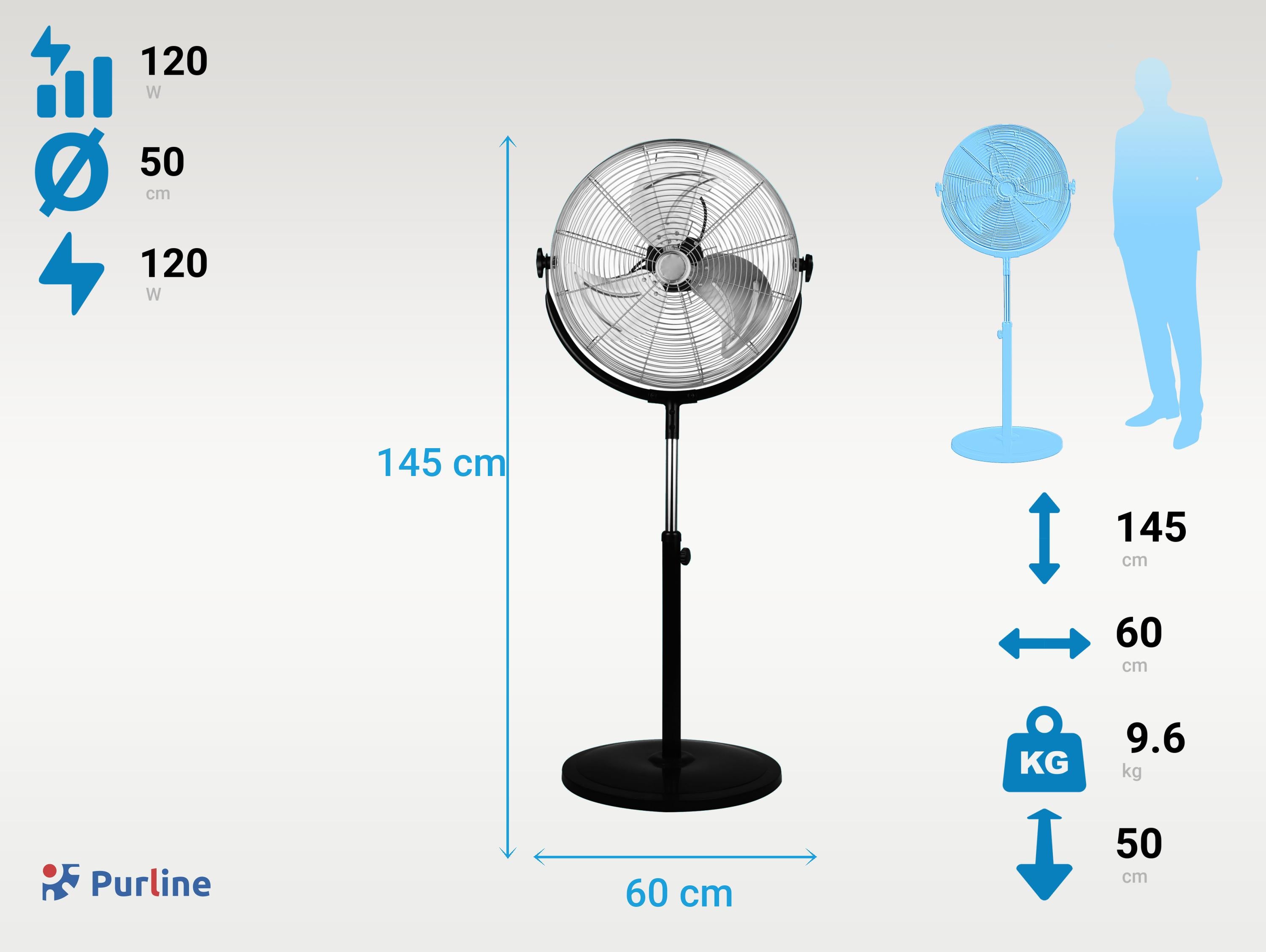 Ventilatore industriale a pavimento 120W con altezza regolabile