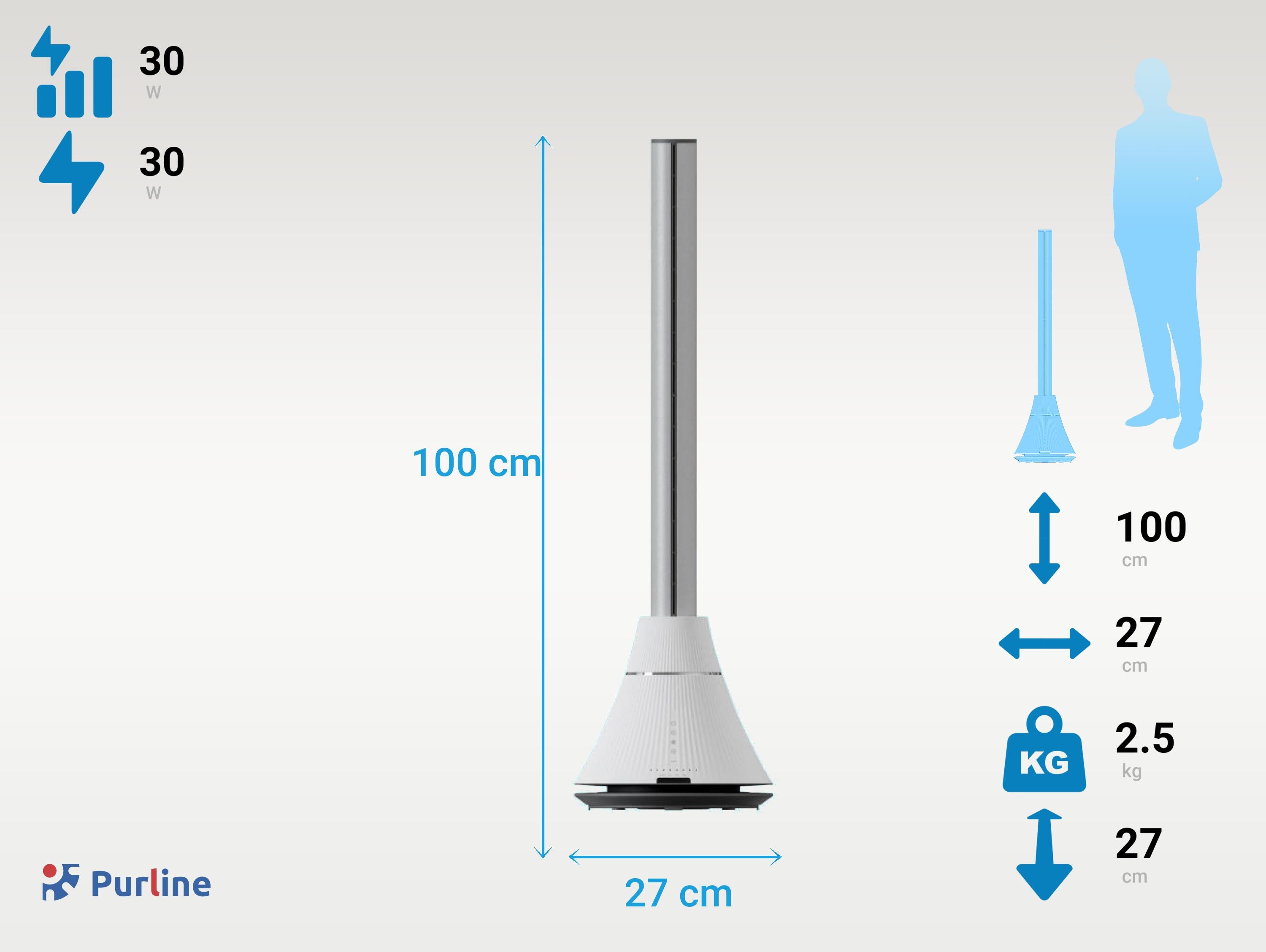 Ventilatore a torre 100 ultra silenzioso con 8 velocità