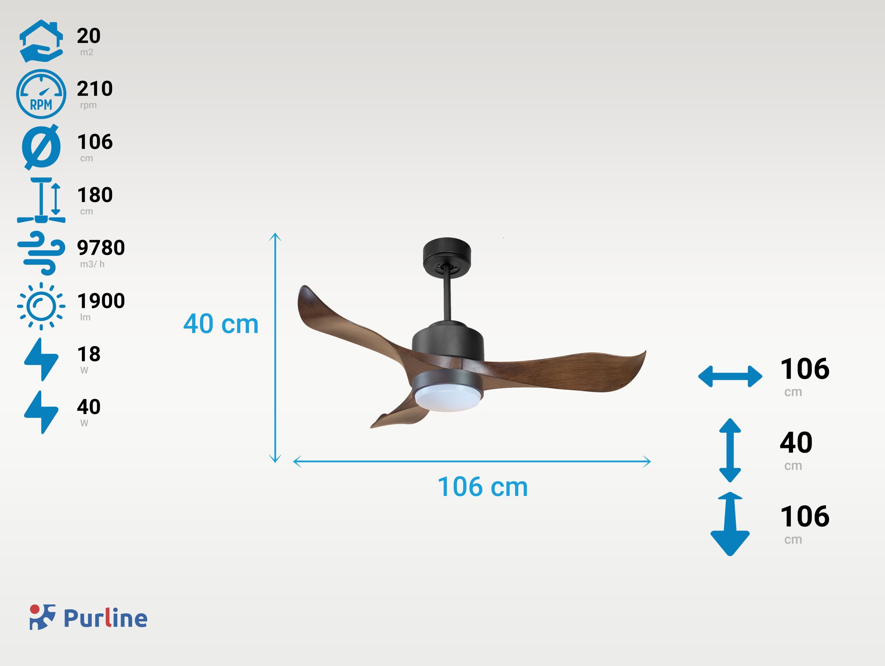 Ventilatore a soffitto ultra silenzioso e a basso consumo DC WakatobiD106C02LED70174