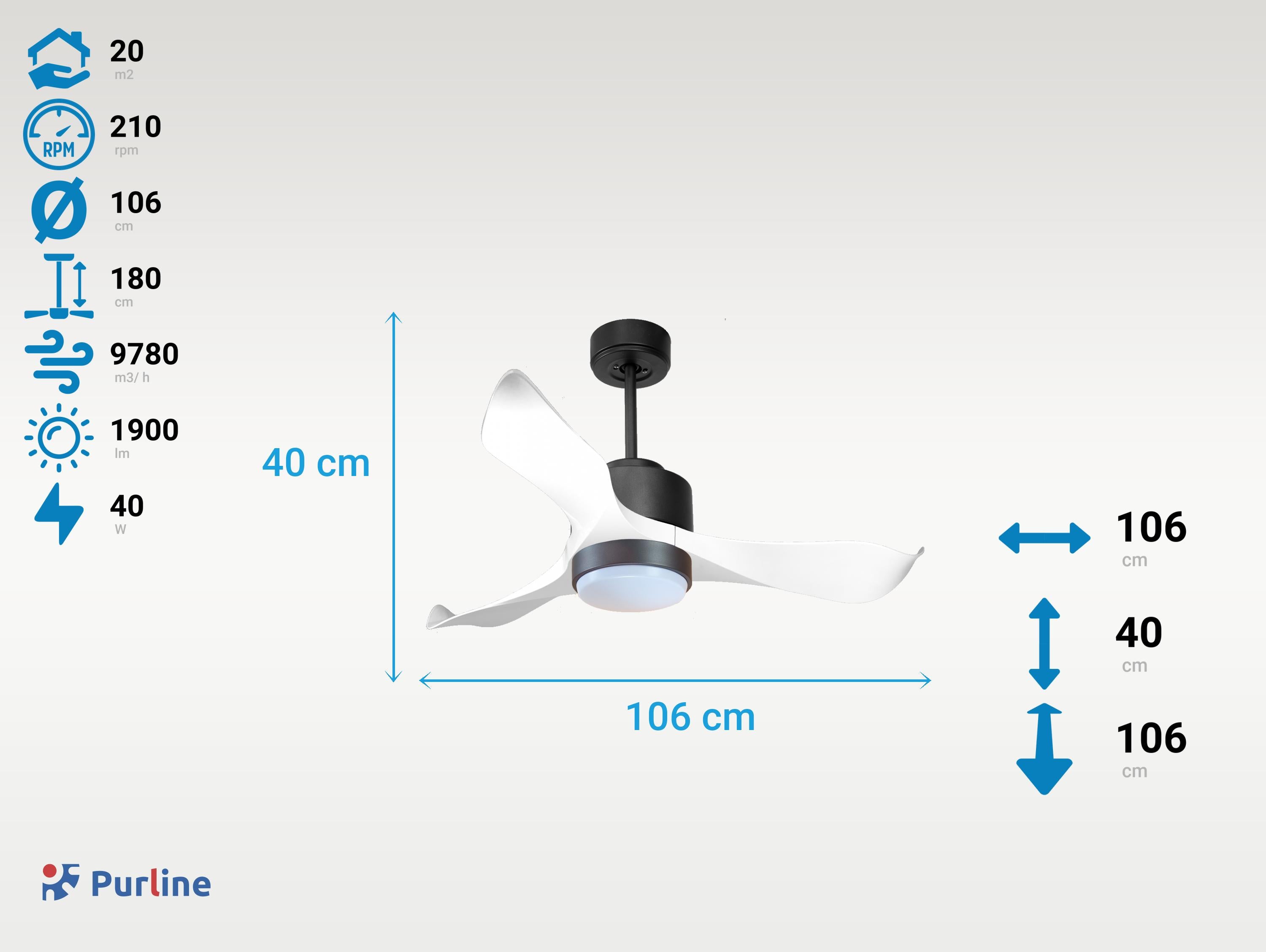 Ventilatore a soffitto ultra silenzioso e a basso consumo DC WhitsundayD106C02LED67324