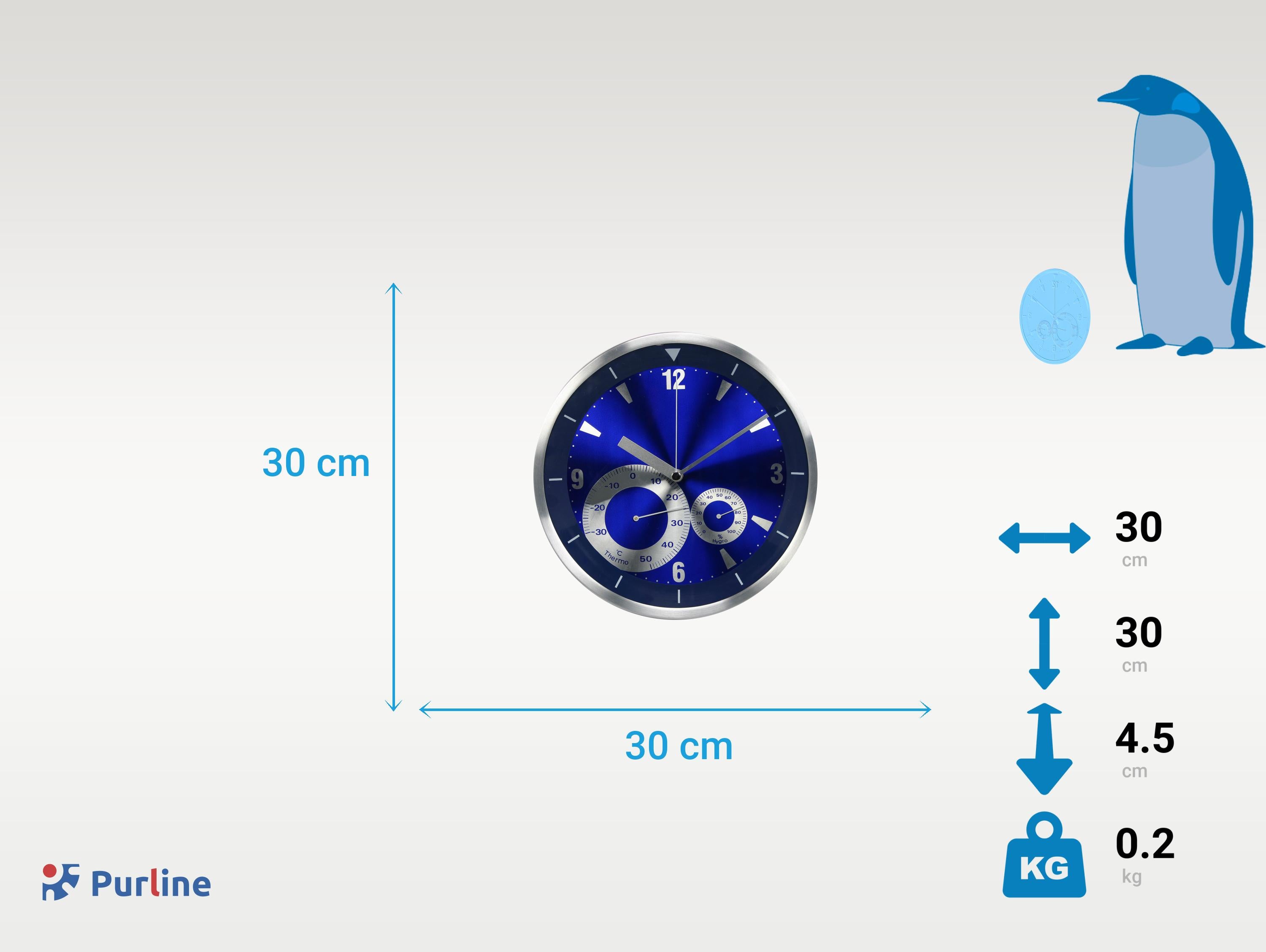 Stazione meteo analogica da parete Blu Metallizzato 30Ø