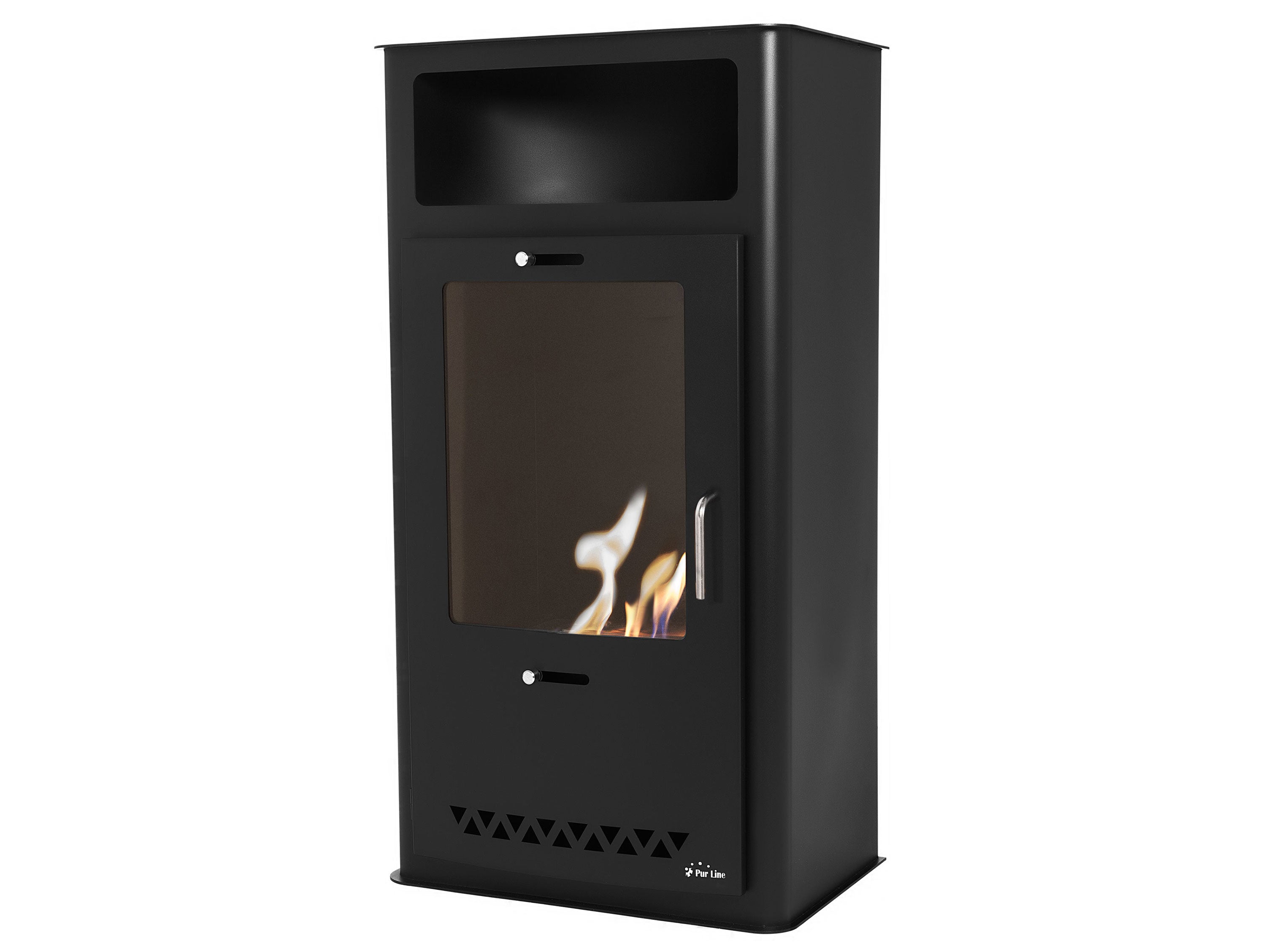 Stufa rettangolare a etanolo con design in acciaio nero