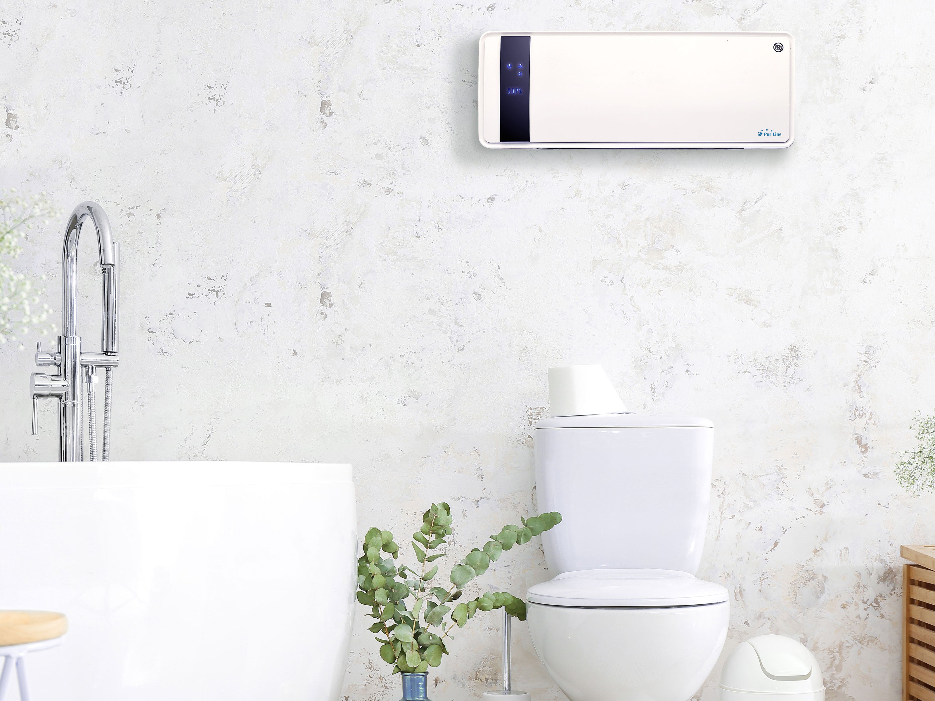 Stufa a parete in ceramica da 2000W con display digitale, telecomando e timer