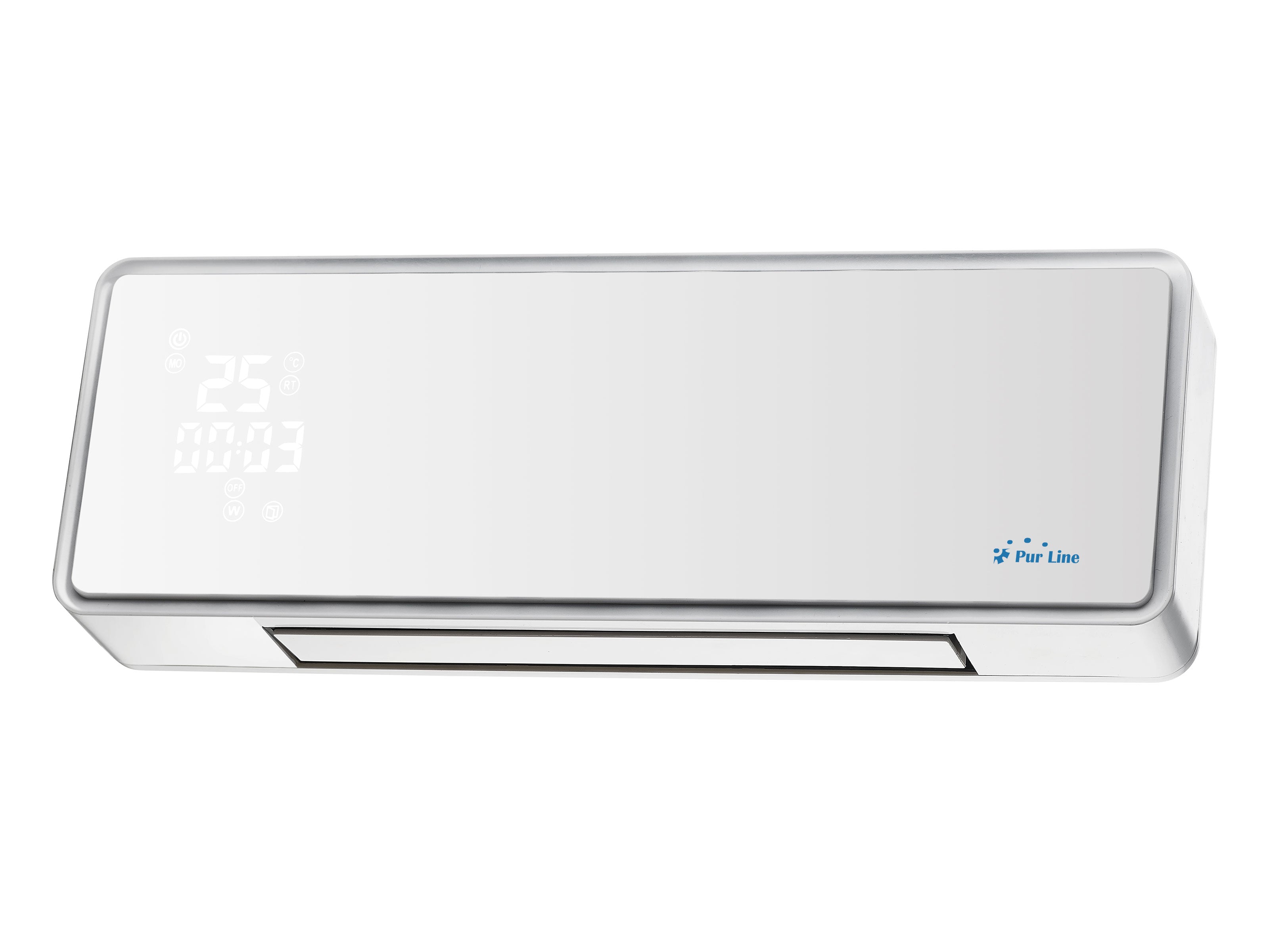 Stufa a parete in ceramica 2000 W frontale in vetro argento telecomando e timer