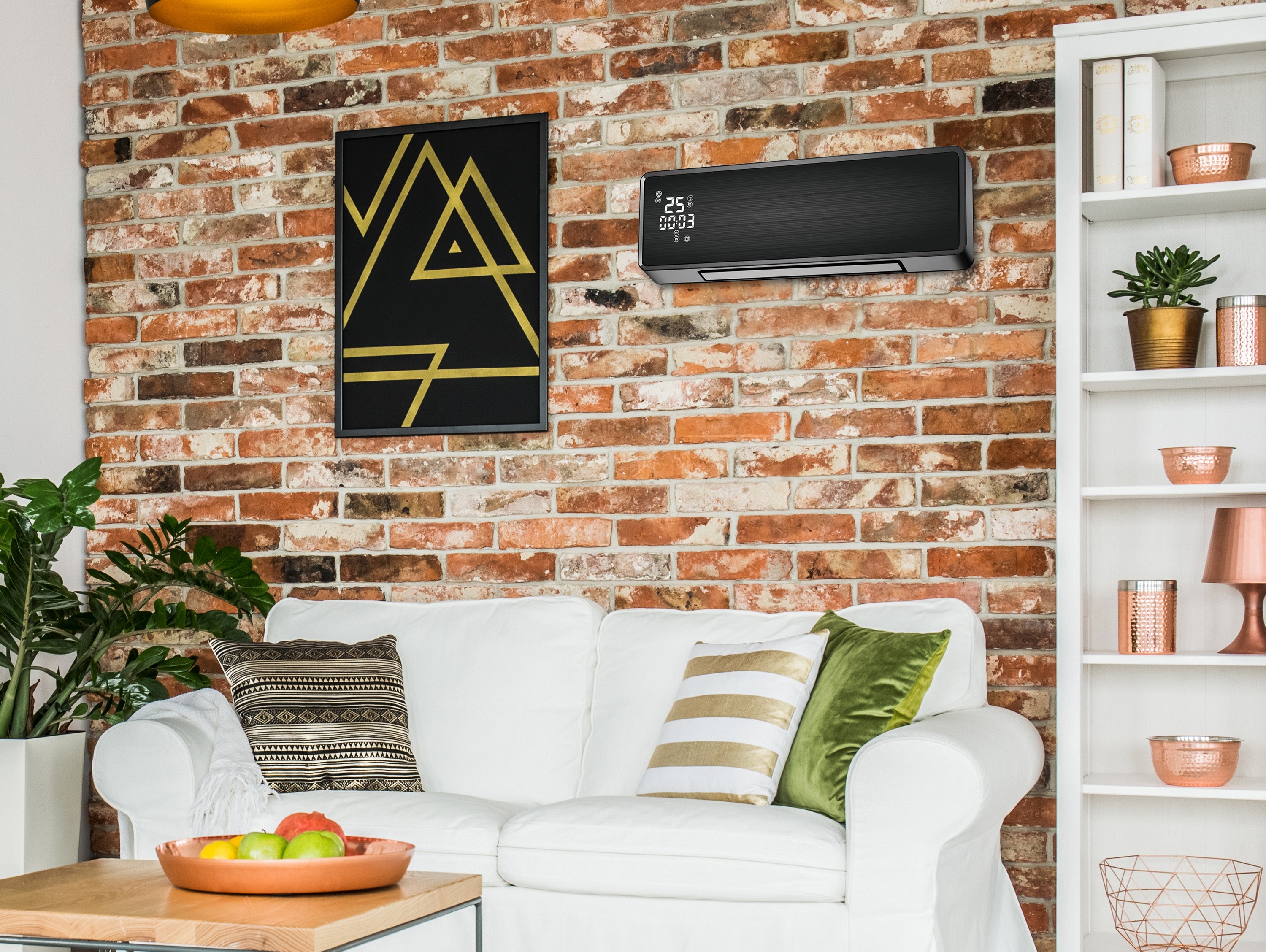 Riscaldatore split a parete 2000 W con frontale in vetro nero con controllo WIFI