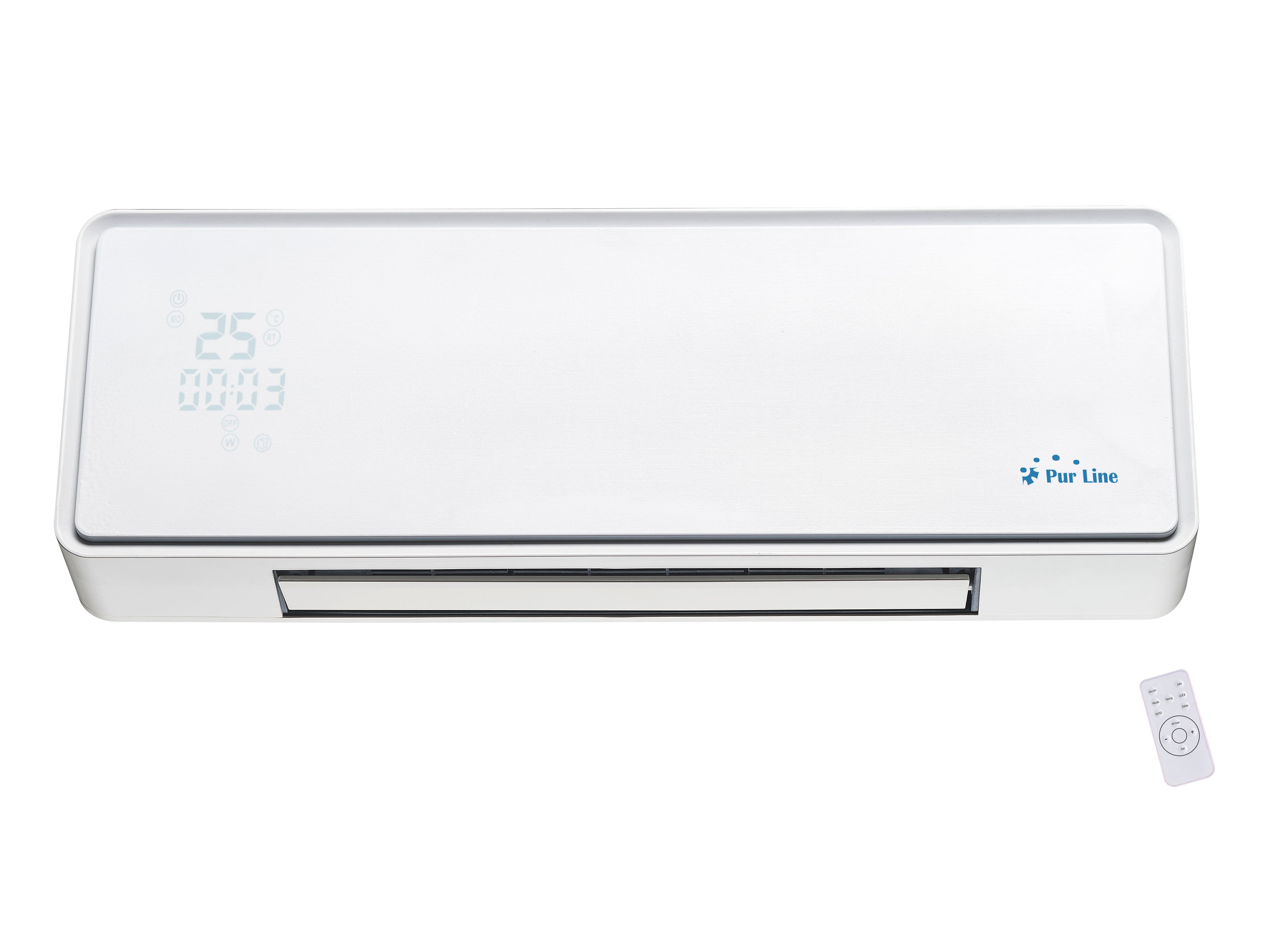 Stufa a parete in ceramica 2000 W frontale in vetro argento telecomando e timer