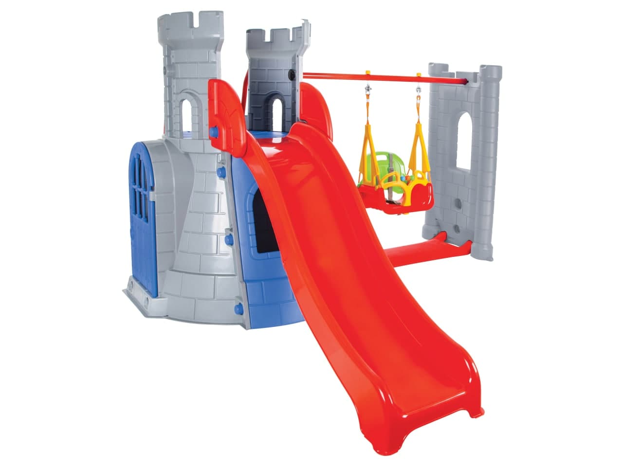 Castello per bambini con scivolo e altalena CASTLE SLIDE AND SWING SET