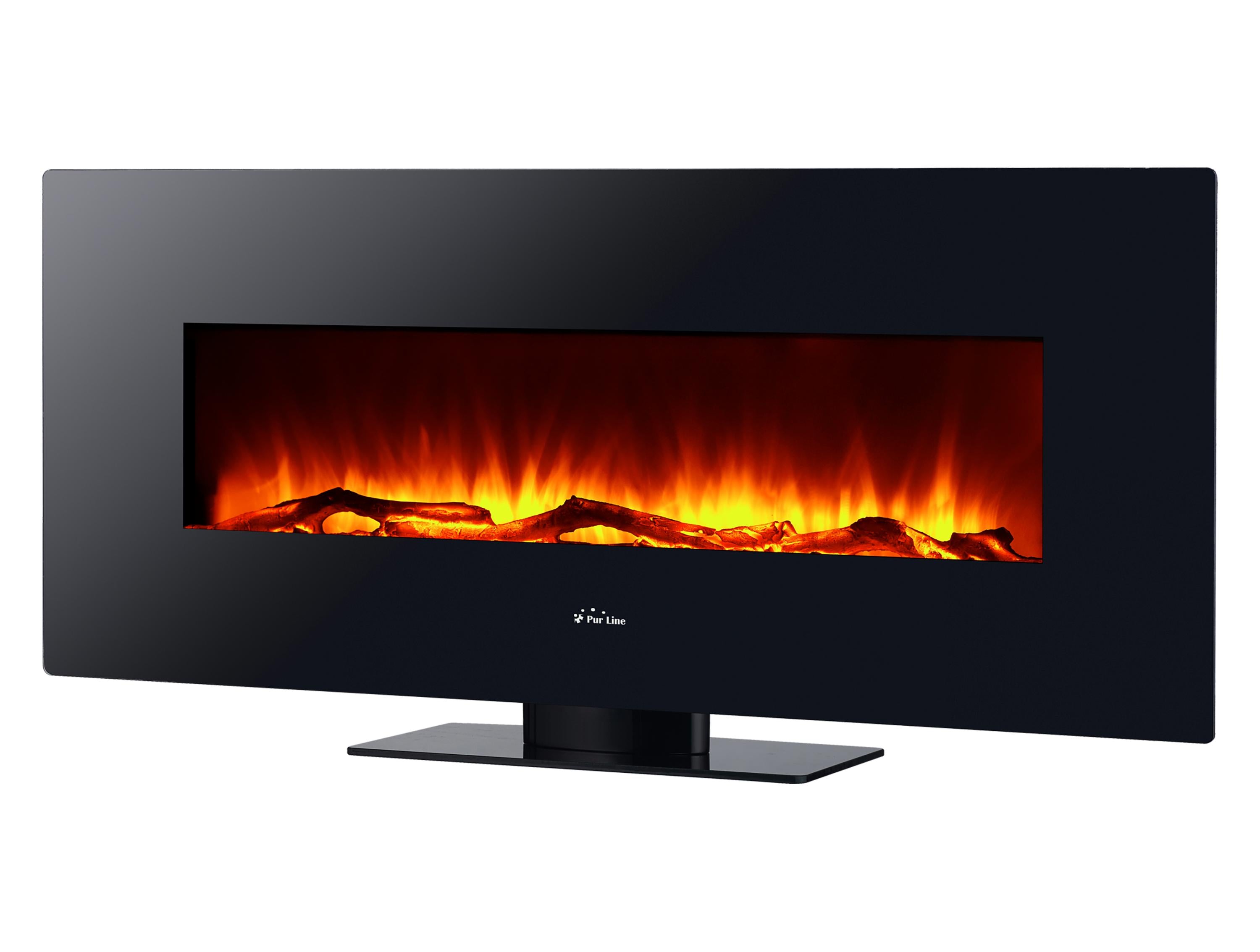 Caminetto elettrico panoramico in vetro temperato nero