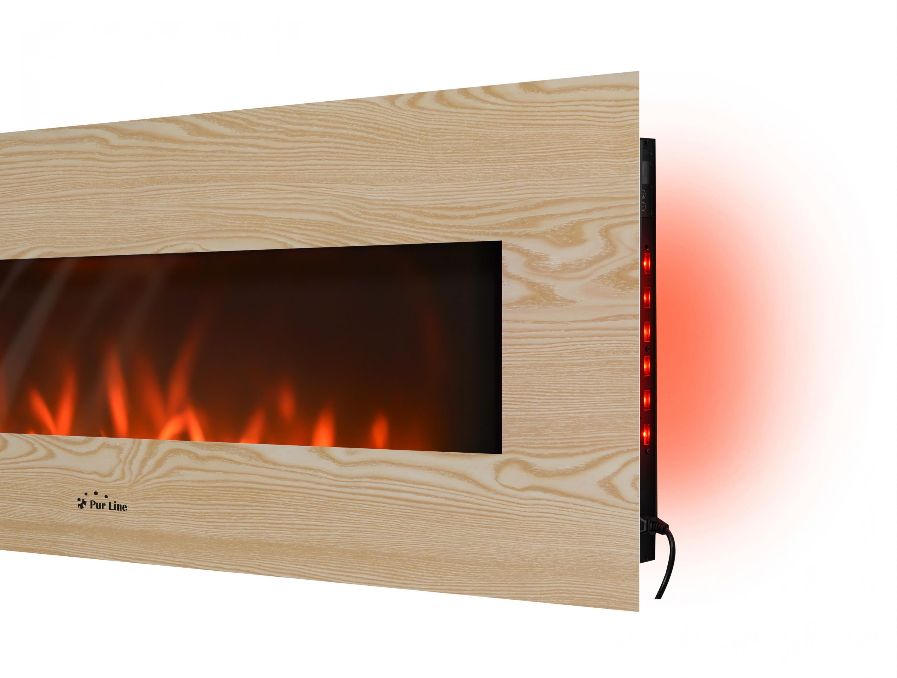 Camino elettrico panoramico con luce LED ambientale e pannello frontale in MDF