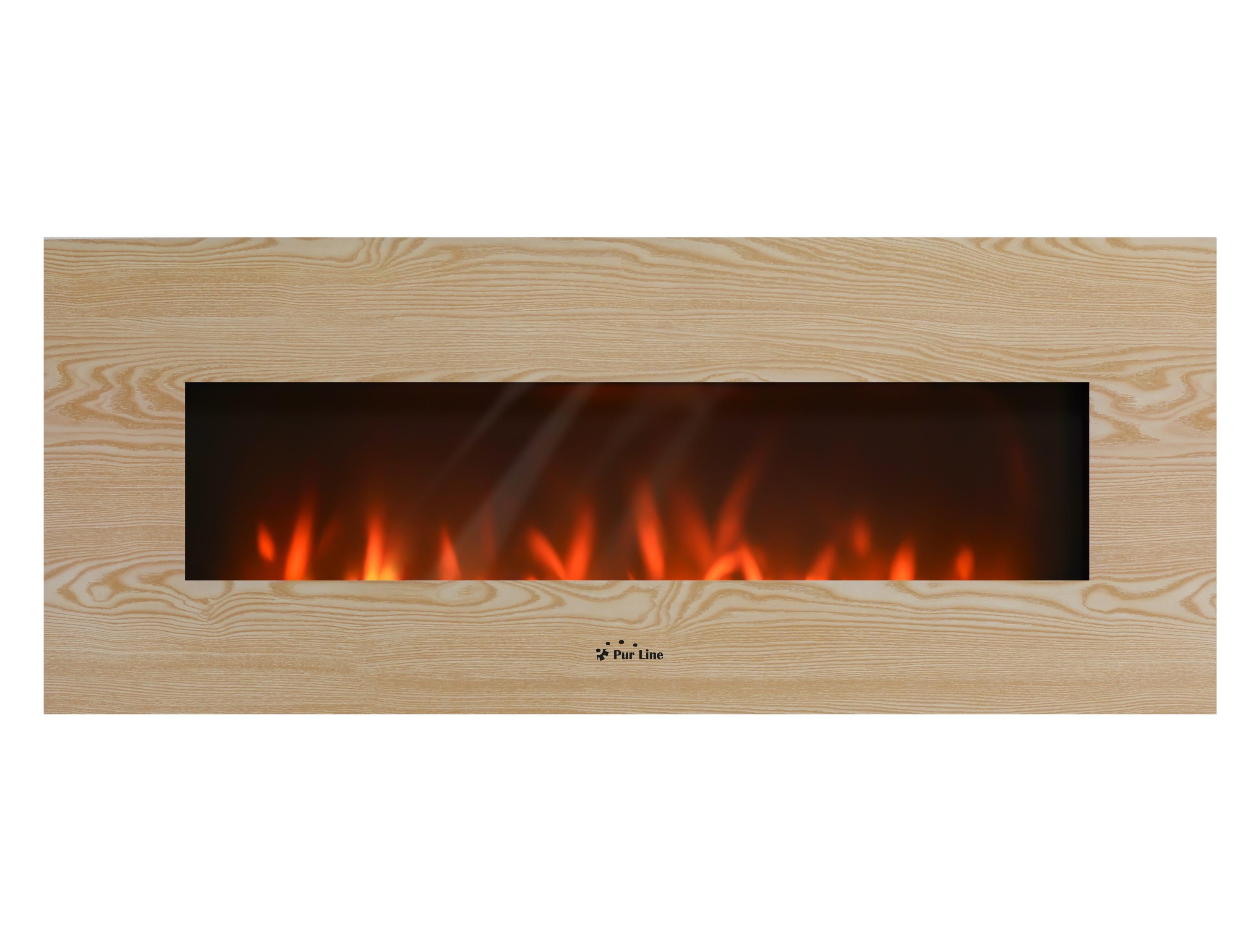 Camino elettrico panoramico con luce LED ambientale e pannello frontale in MDF
