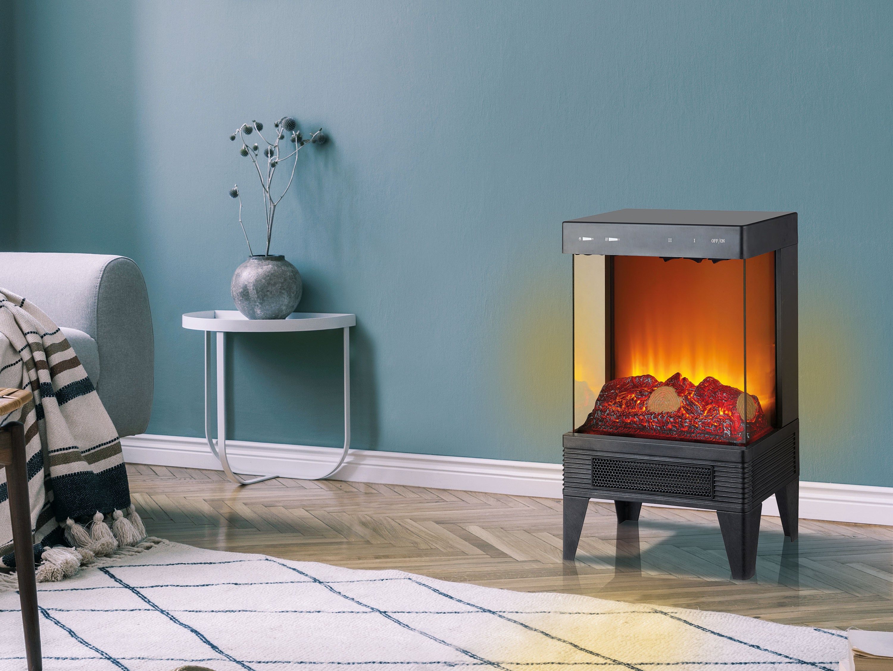 Caminetto elettrico 2kW in acciaio nero