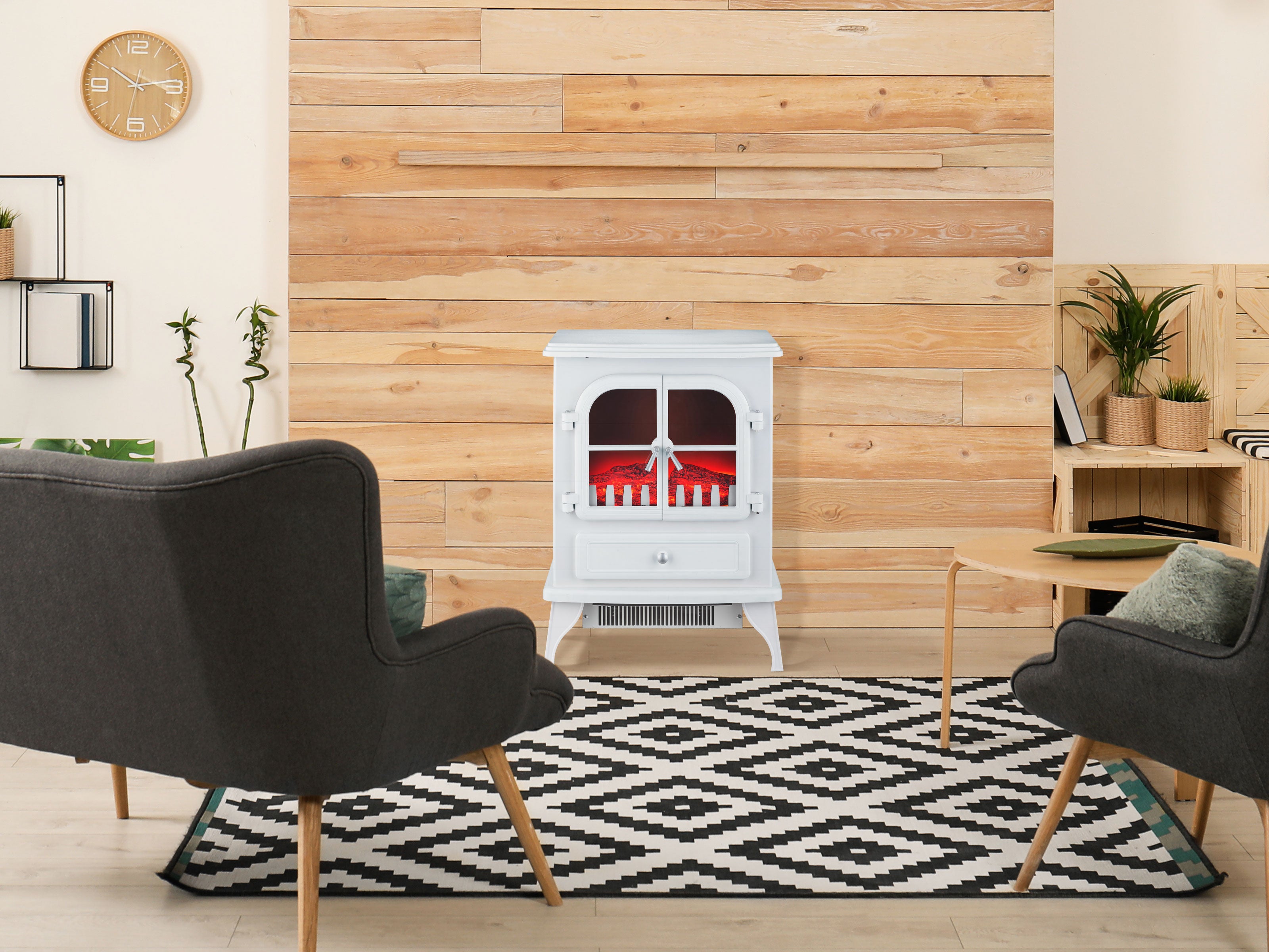 Caminetto elettrico 2kW in acciaio laccato bianco