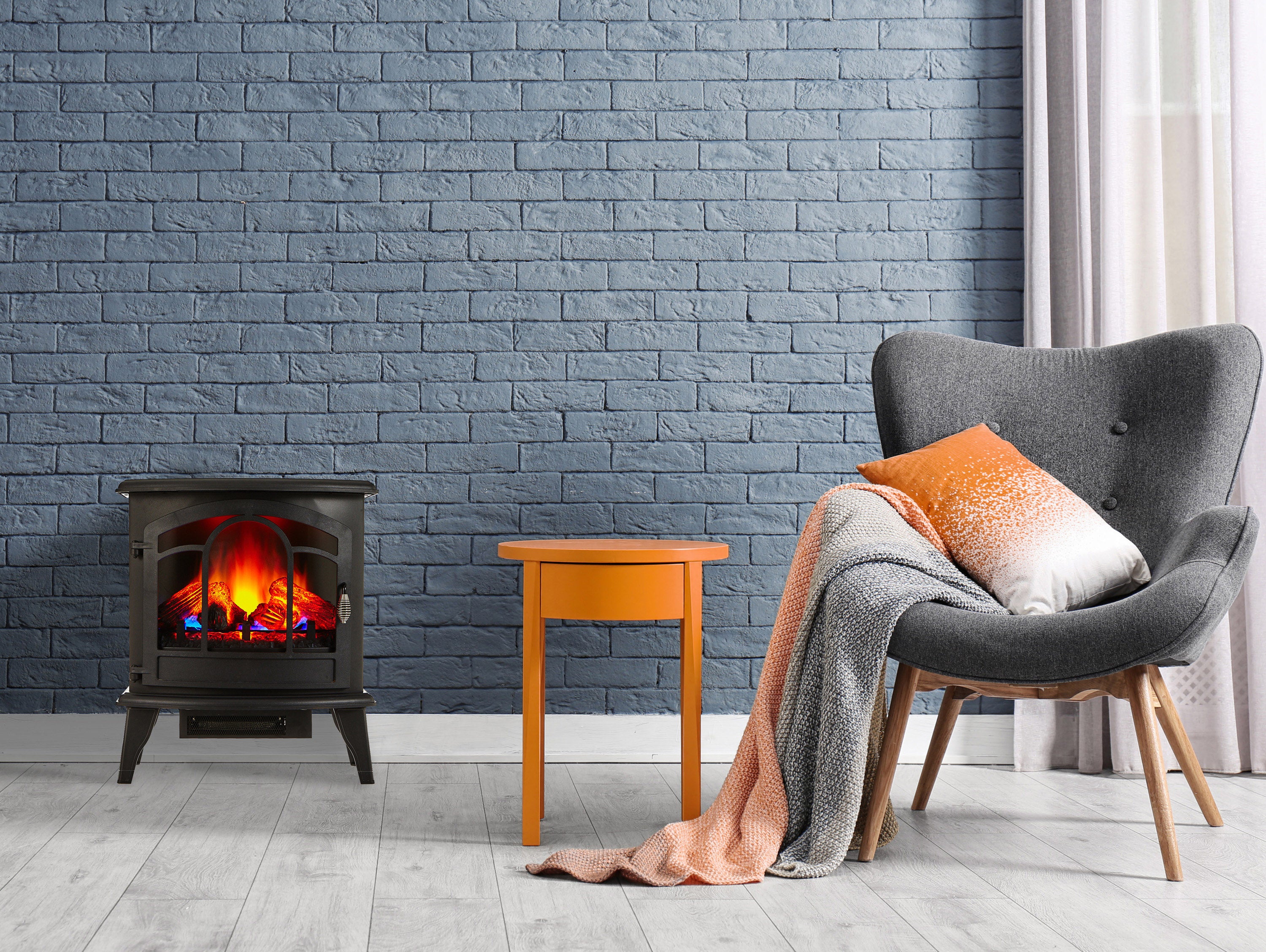 Caminetto elettrico 2kW in acciaio nero con telecomando