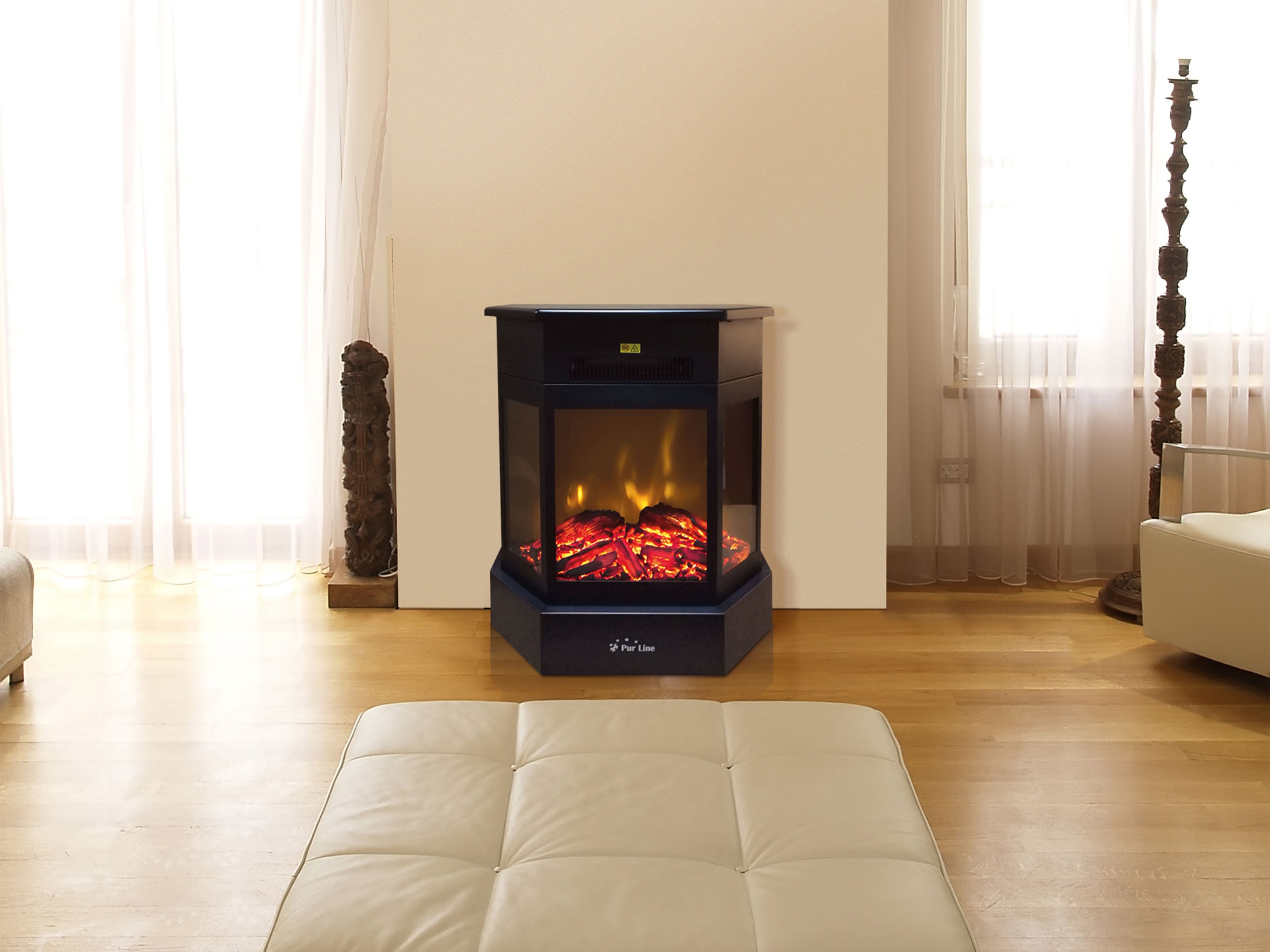 Caminetto elettrico 2kW in acciaio nero con telecomando