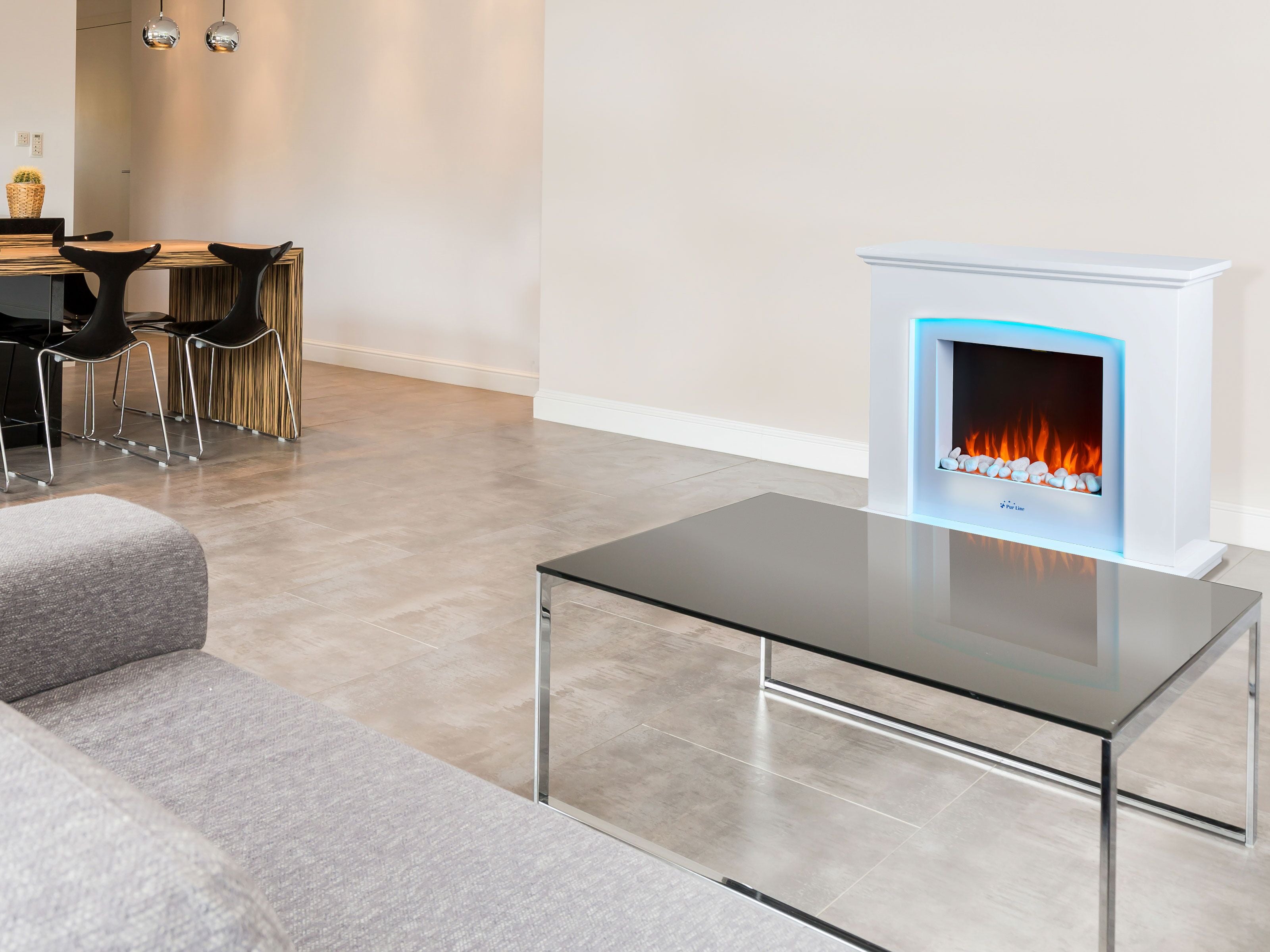 Caminetto elettrico a parete 2kW in acciaio laccato bianco con LED e telecomando