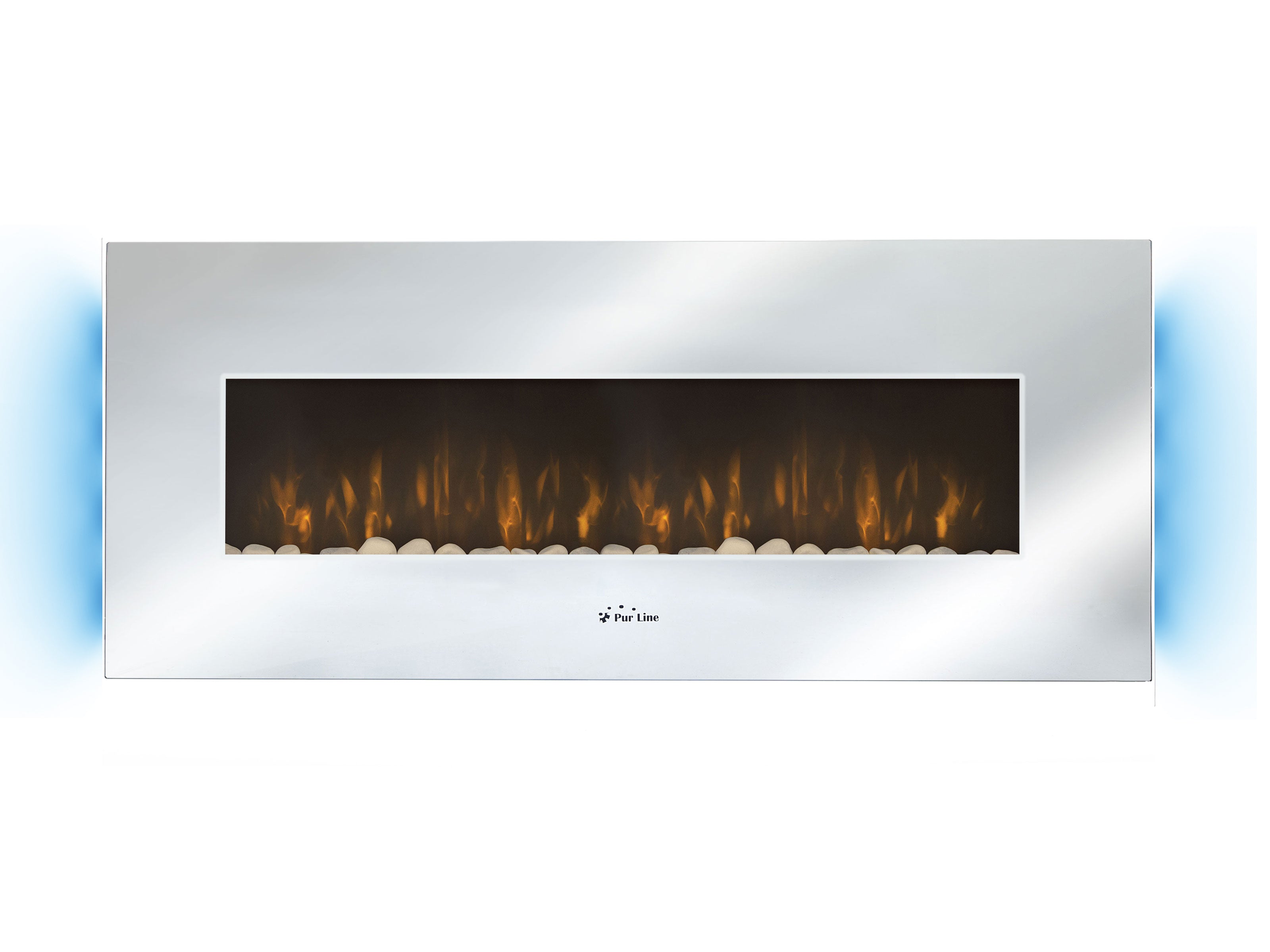 Caminetto elettrico panoramico a parete da 2 kW in vetro temperato effetto specchio