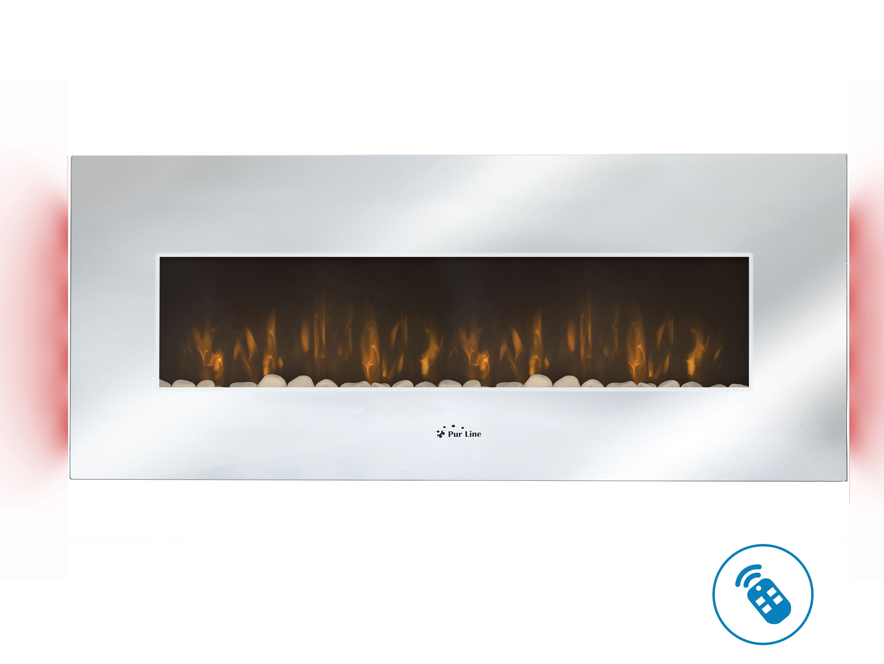 Caminetto elettrico panoramico a parete da 2 kW in vetro temperato effetto specchio
