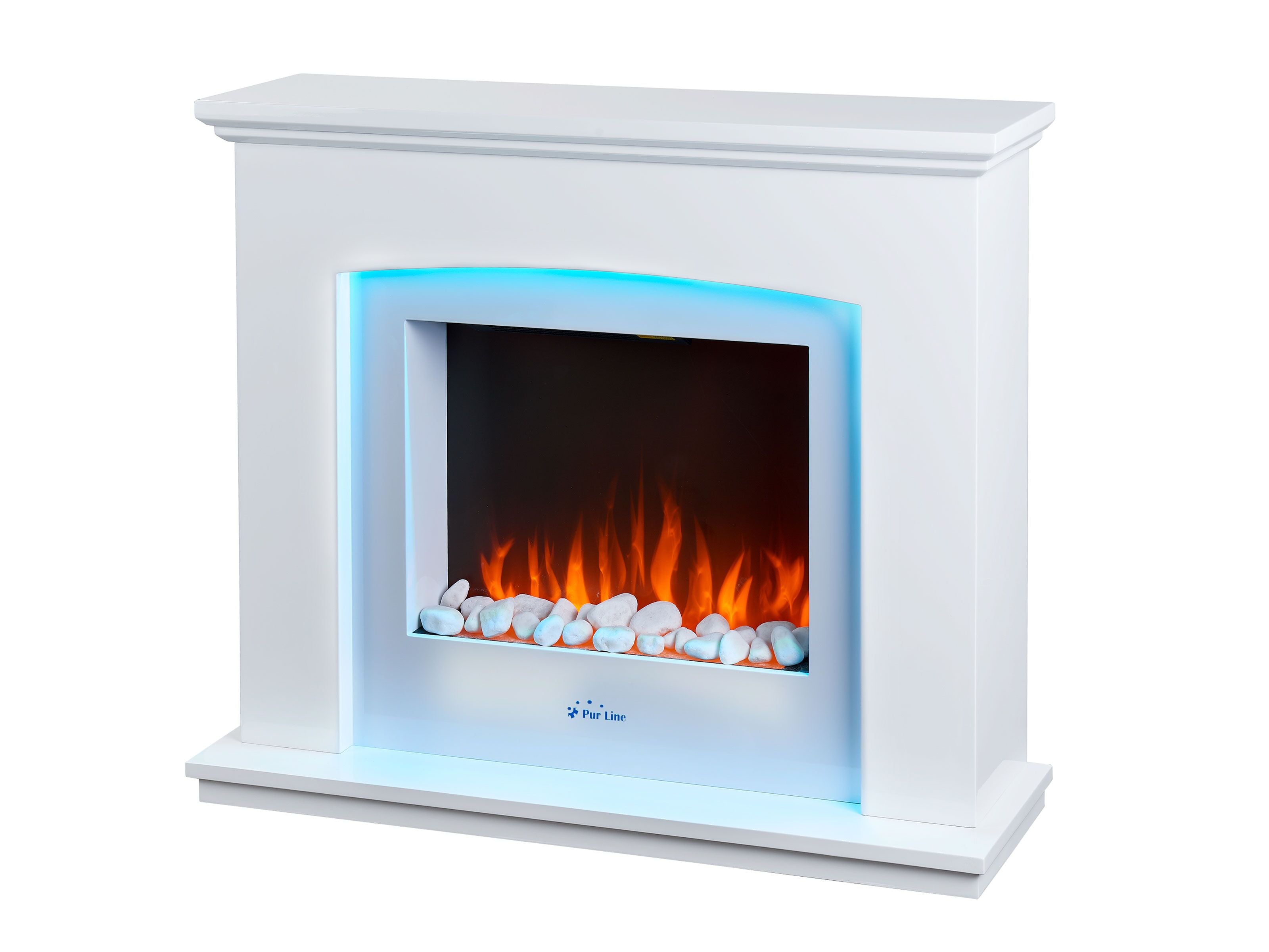 Caminetto elettrico a parete 2kW in acciaio laccato bianco con LED e telecomando