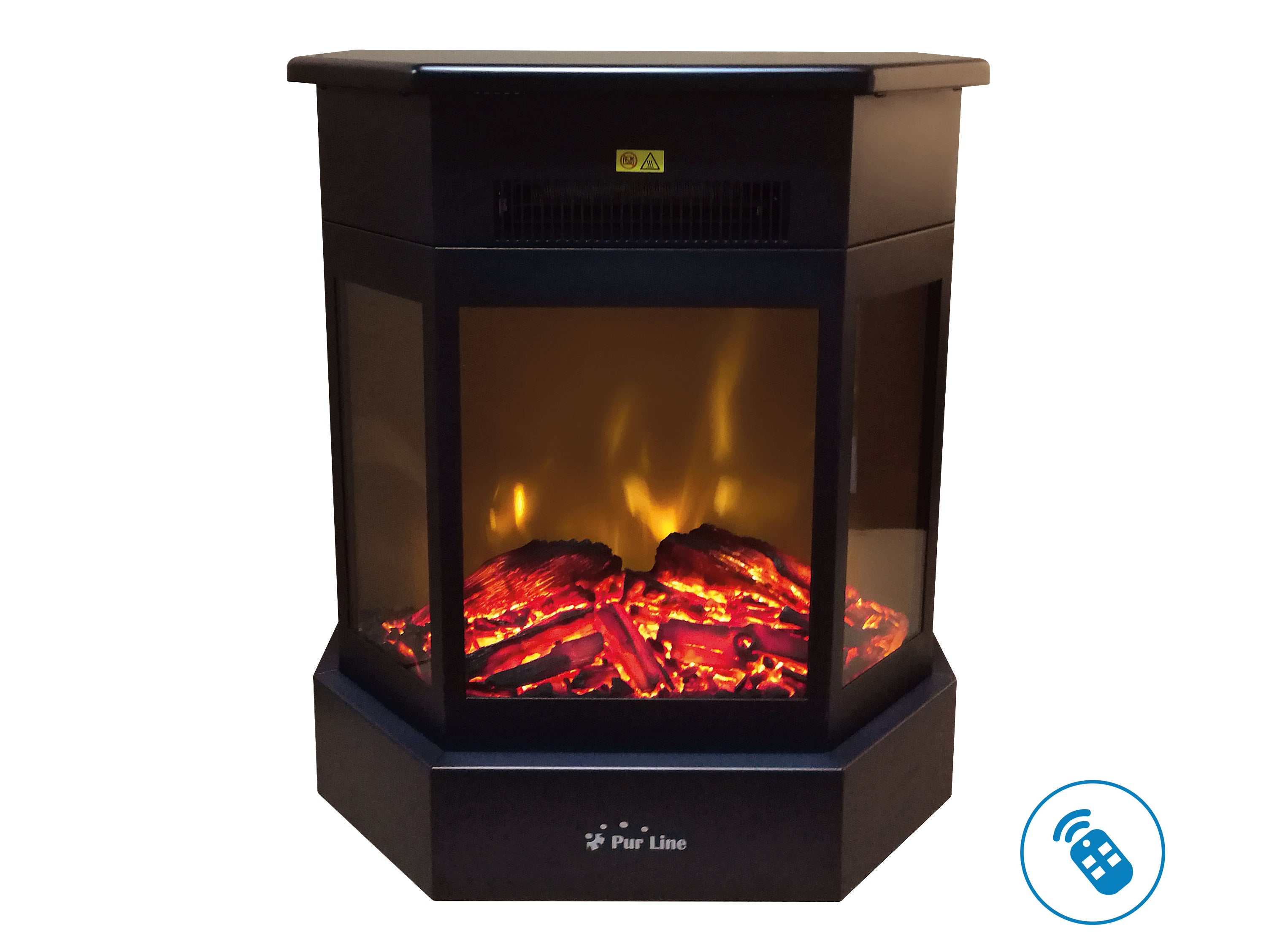 Caminetto elettrico 2kW in acciaio nero con telecomando