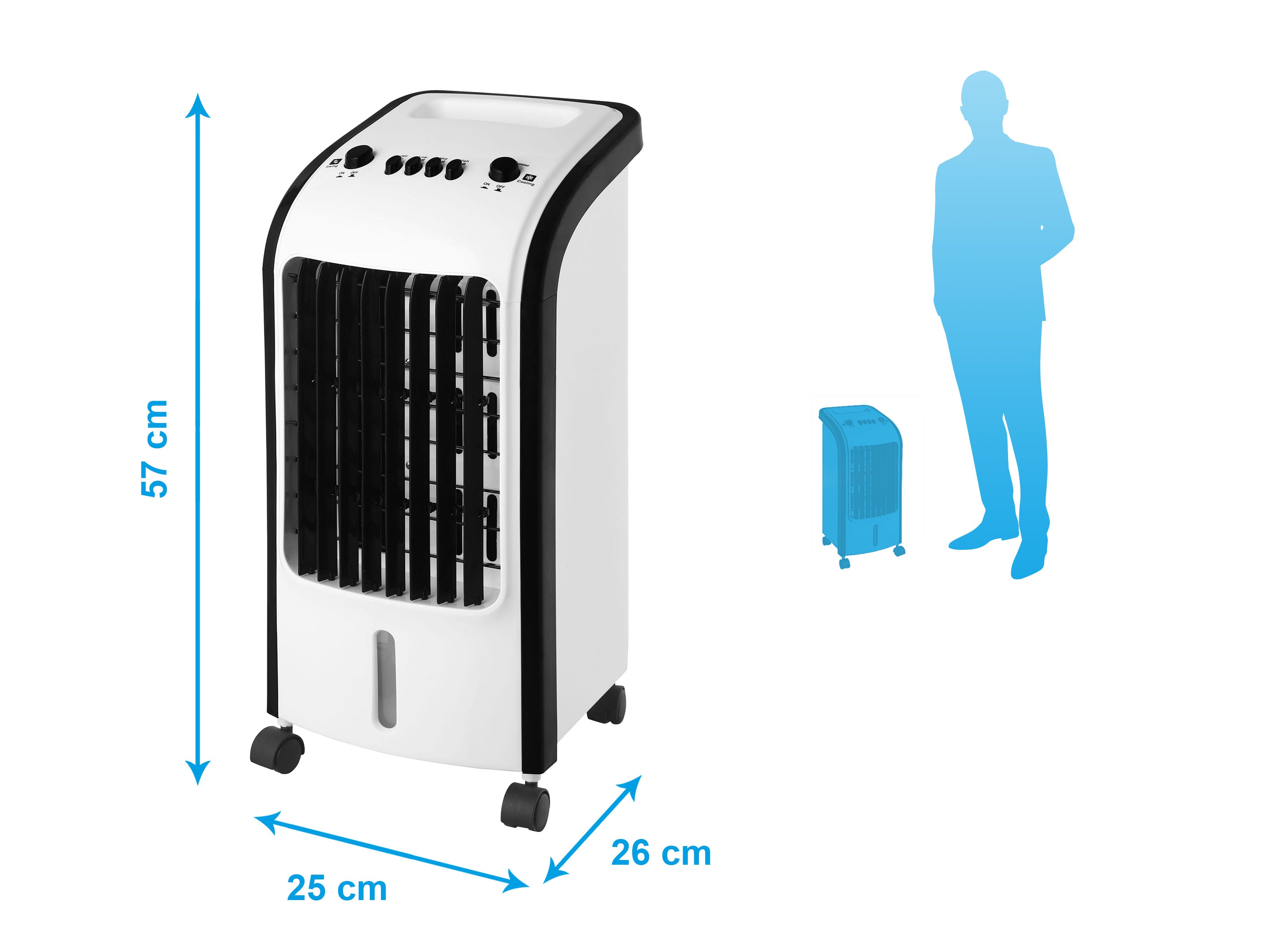 Raffreddatore evaporativo a basso consumo 60W. Umidificatore. 3 livelli di potenza. Portatile e facile da usare. Per superfici di 15m2